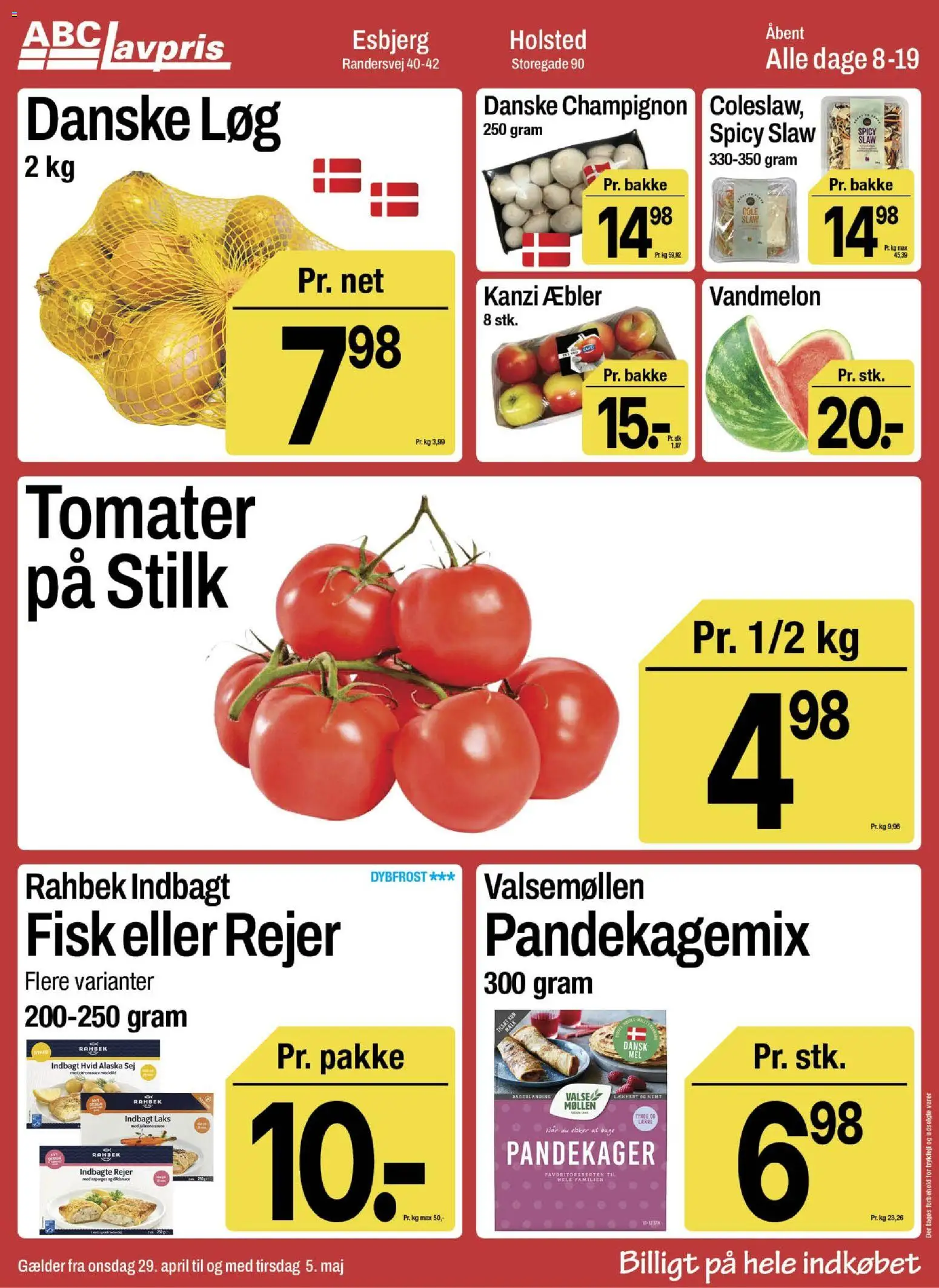Abc Lavpris tilbudsavis – gyldig fra 29.04.2026 | Side: 2 | Produkter: Champignon, Tomater, Fisk, Vandmelon
