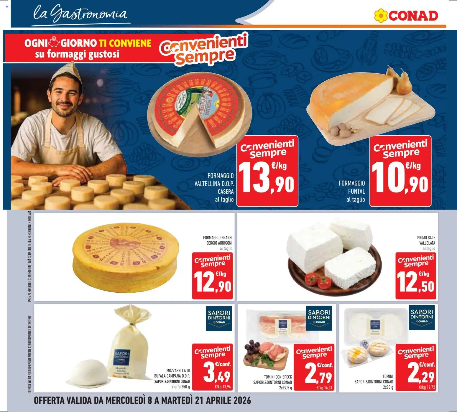 Volantino Conad del 08.04.2026 | Pagina: 14 | Prodotti: Speck, Sale, Mozzarella, Formaggio