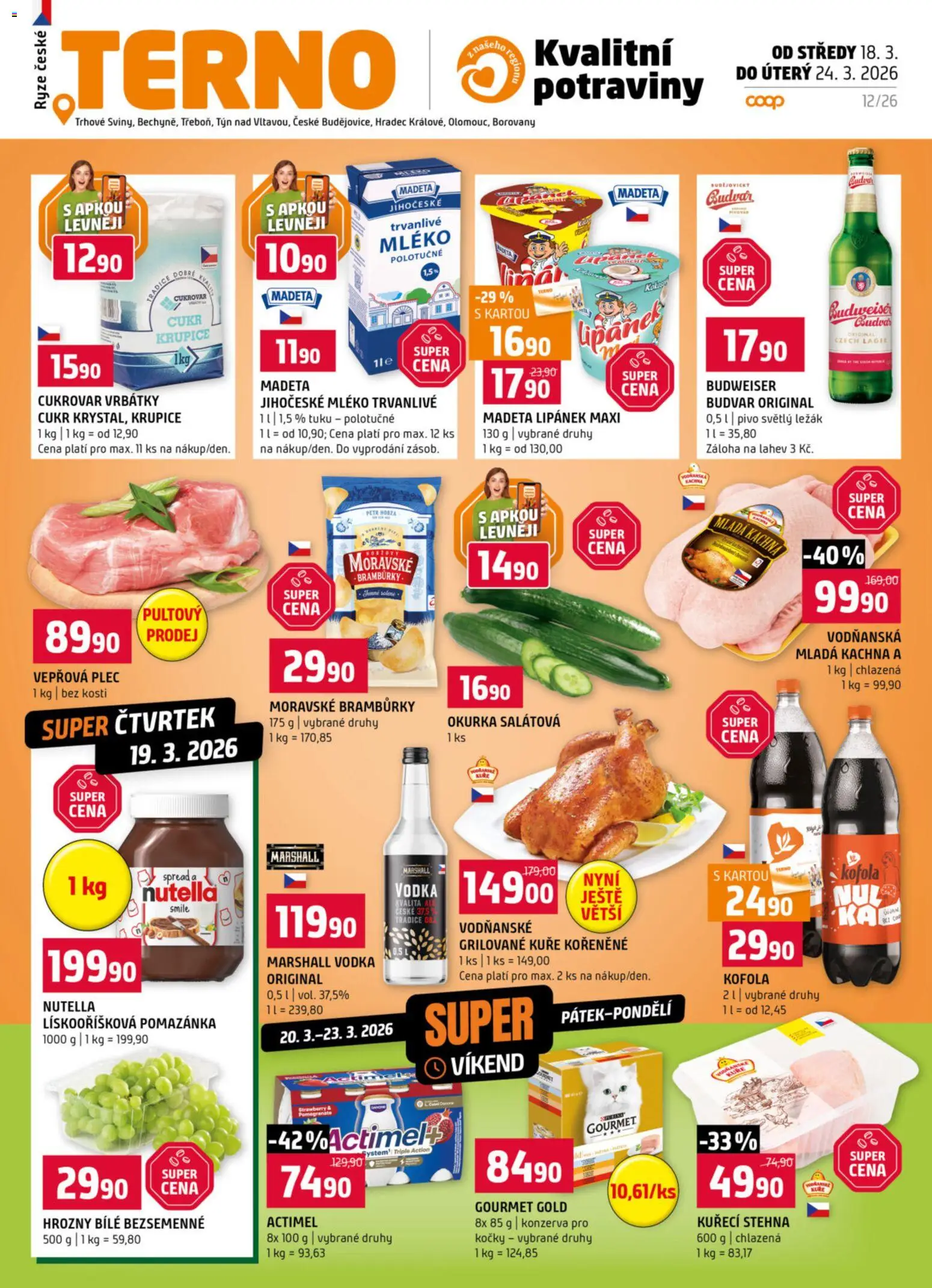 Terno leták od 18.03.2026 | Strana: 1 | Produkty: Grilované kuře, Mléko, Pomazánka, Actimel