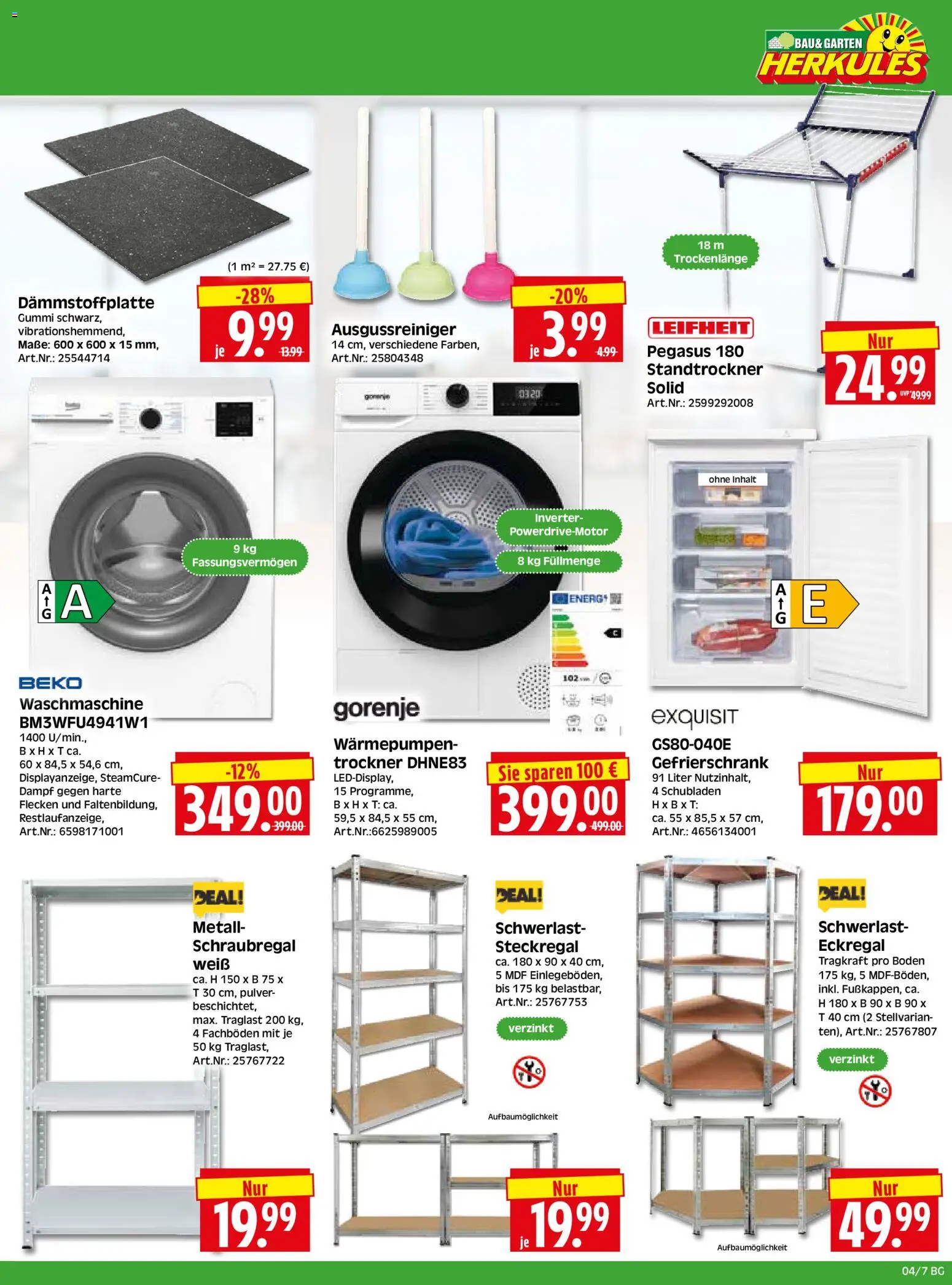 HERKULES Bau & Garten – gültig ab 19.01.2026 | Seite: 7 | Produkte: Gorenje, Trockner, Eckregal, Waschmaschine