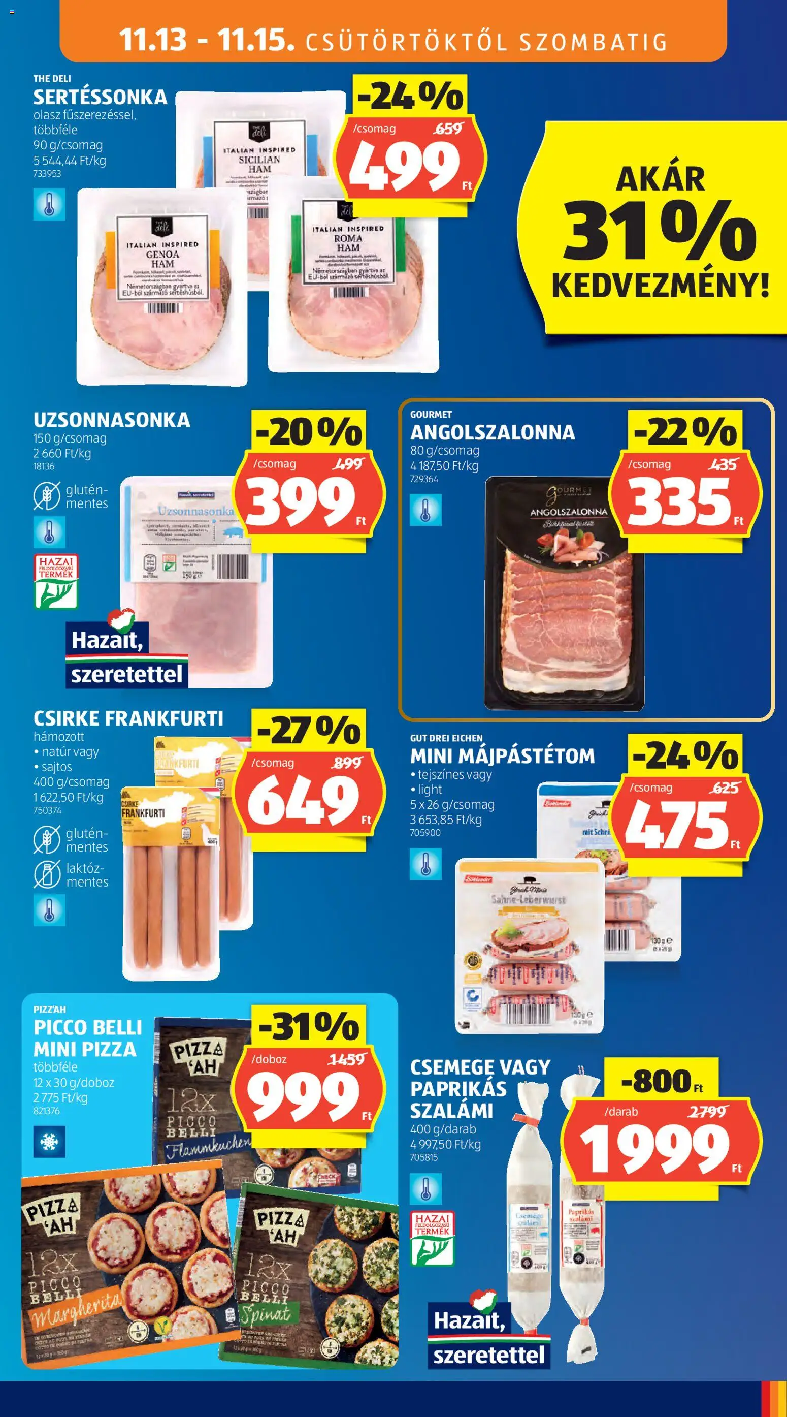 Aldi akciós ujság - amely érvényes a következő dátumtól: 13.11.2025 | Oldal: 11 | Termékek: Angolszalonna, Bacon, Szalámi, Gyertya