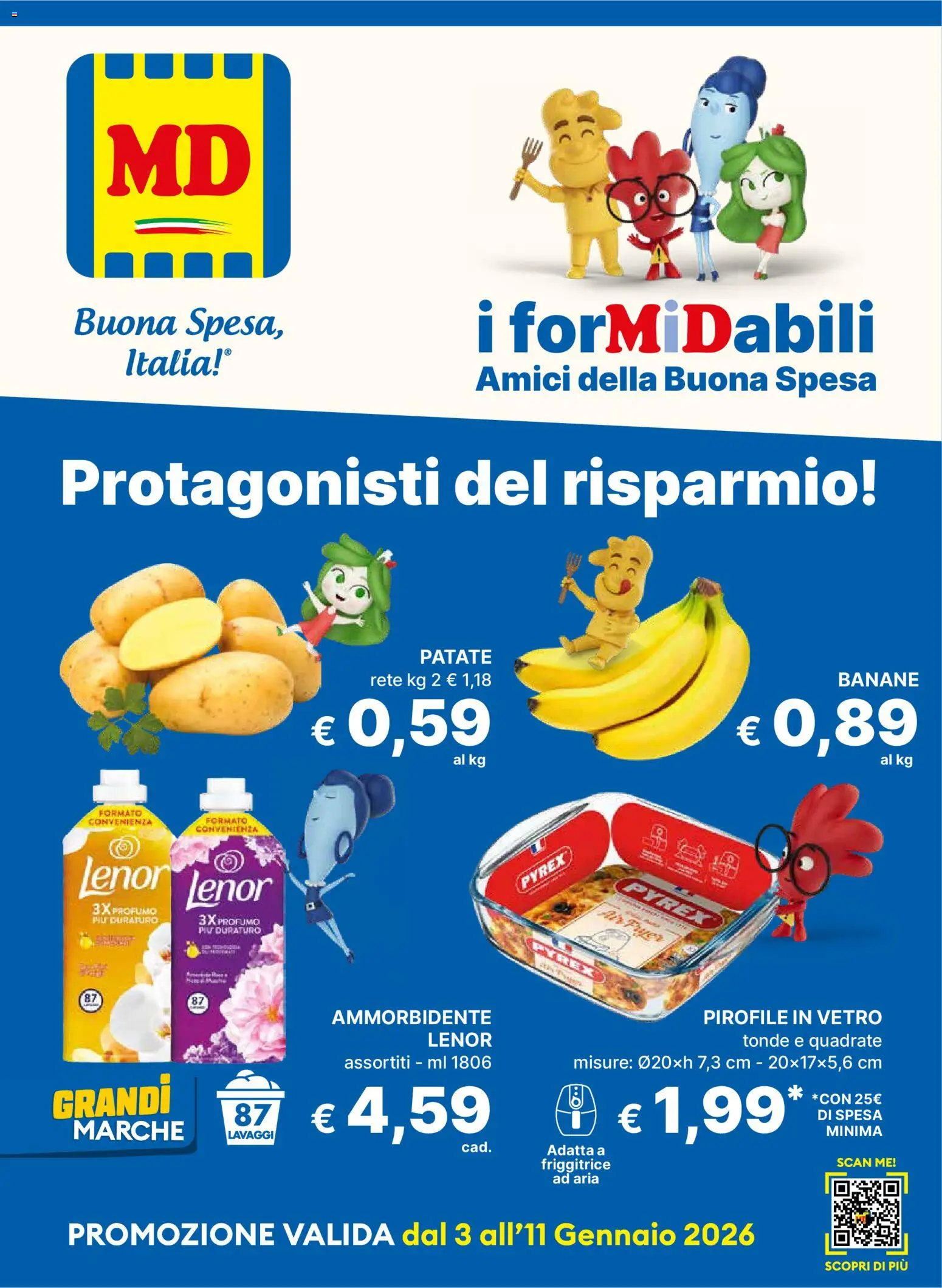 Volantino MD Discount del 03.01.2026 | Pagina: 1 | Prodotti: Banane, Patate, Friggitrice, Profumo