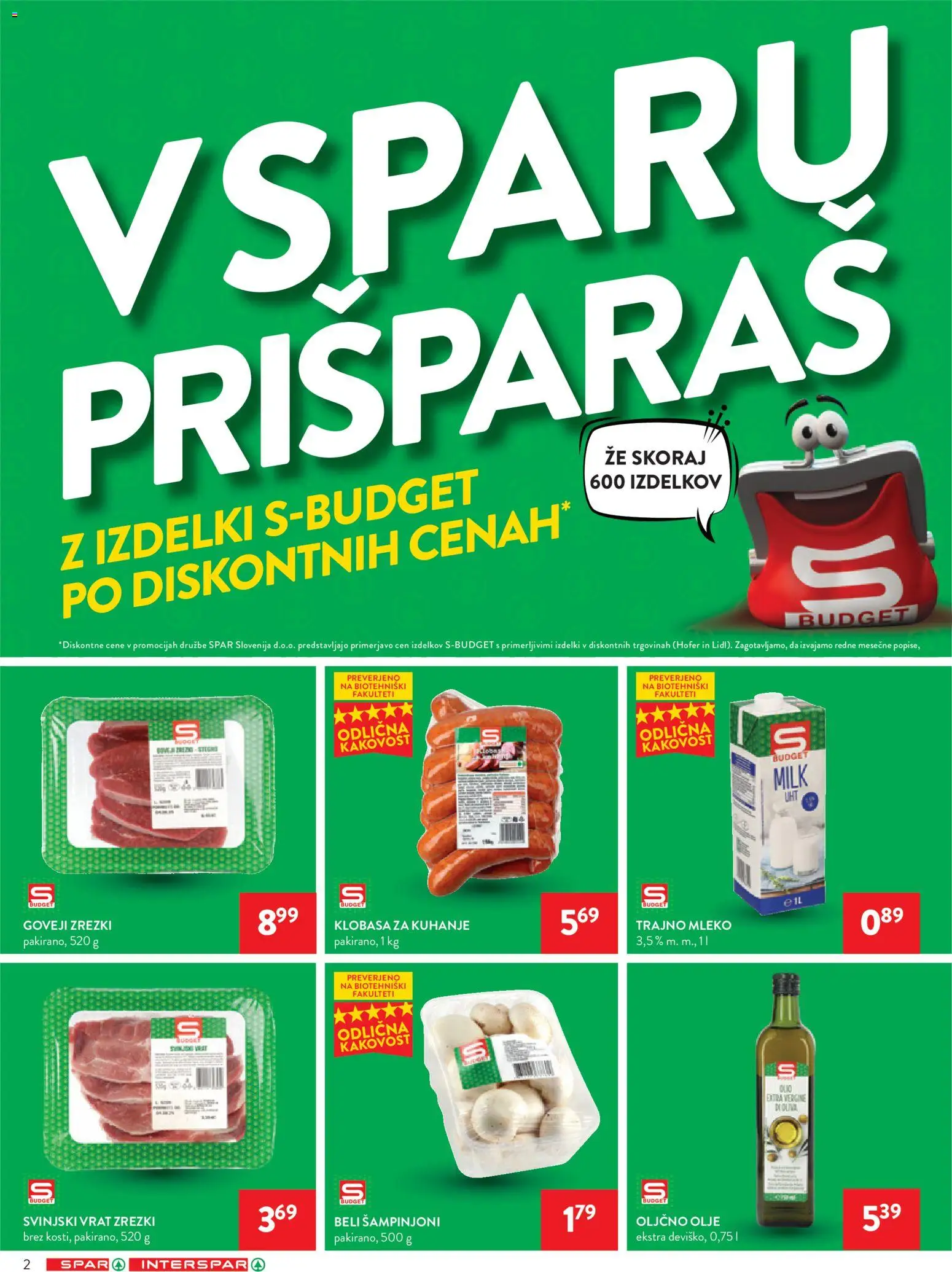 Novi Spar katalog ponudbe – veljaven od 21.01.2026 | Stran: 2 | Izdelki: Oljčno olje, Mleko, Zrezki, Olje