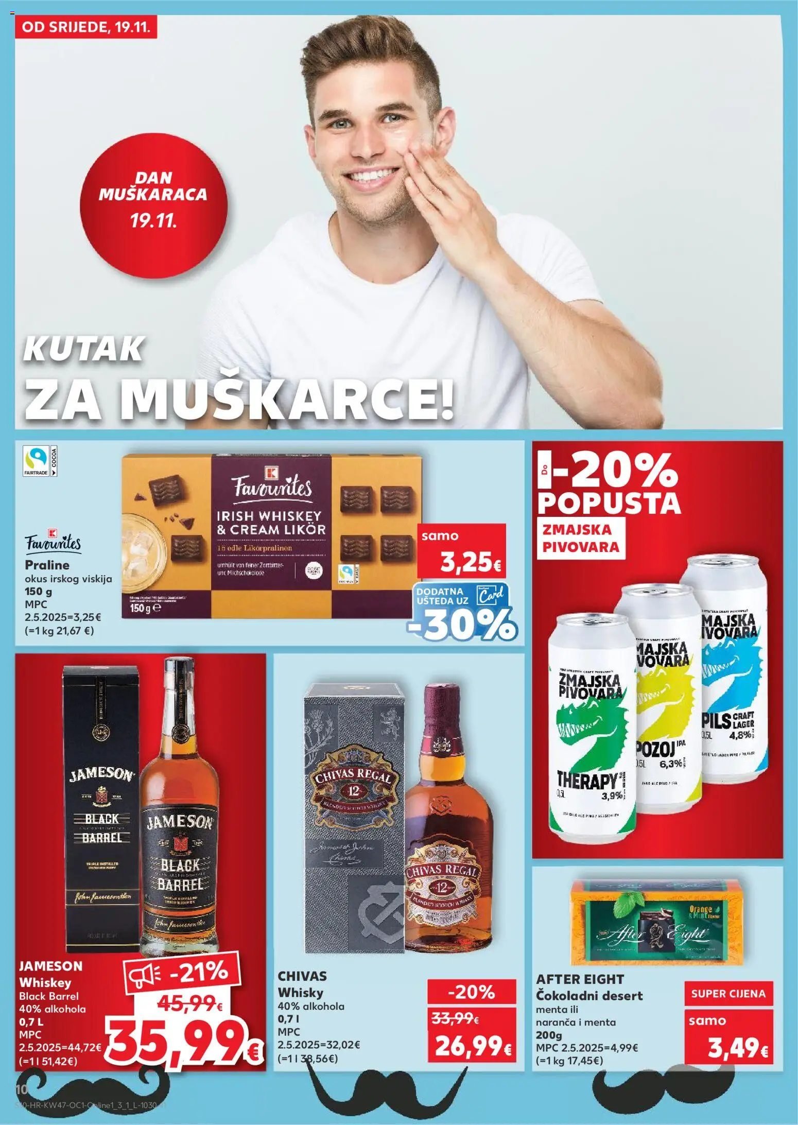 Kaufland HR akciós ujság - amely érvényes a következő dátumtól: 19.11.2025 | Oldal: 10 | Termékek: Irish whiskey, Praliné, Likőr, Whisky