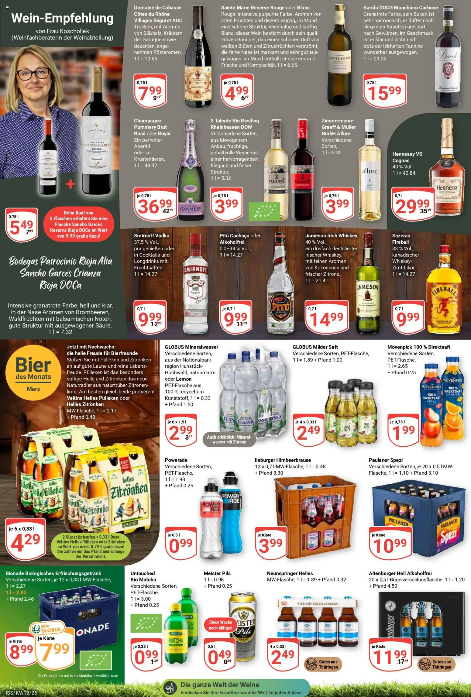 Globus Prospekt 	 – gültig ab 23.03.2026 | Seite: 16 | Produkte: Paulaner spezi, Äpfel, Smirnoff, Wein