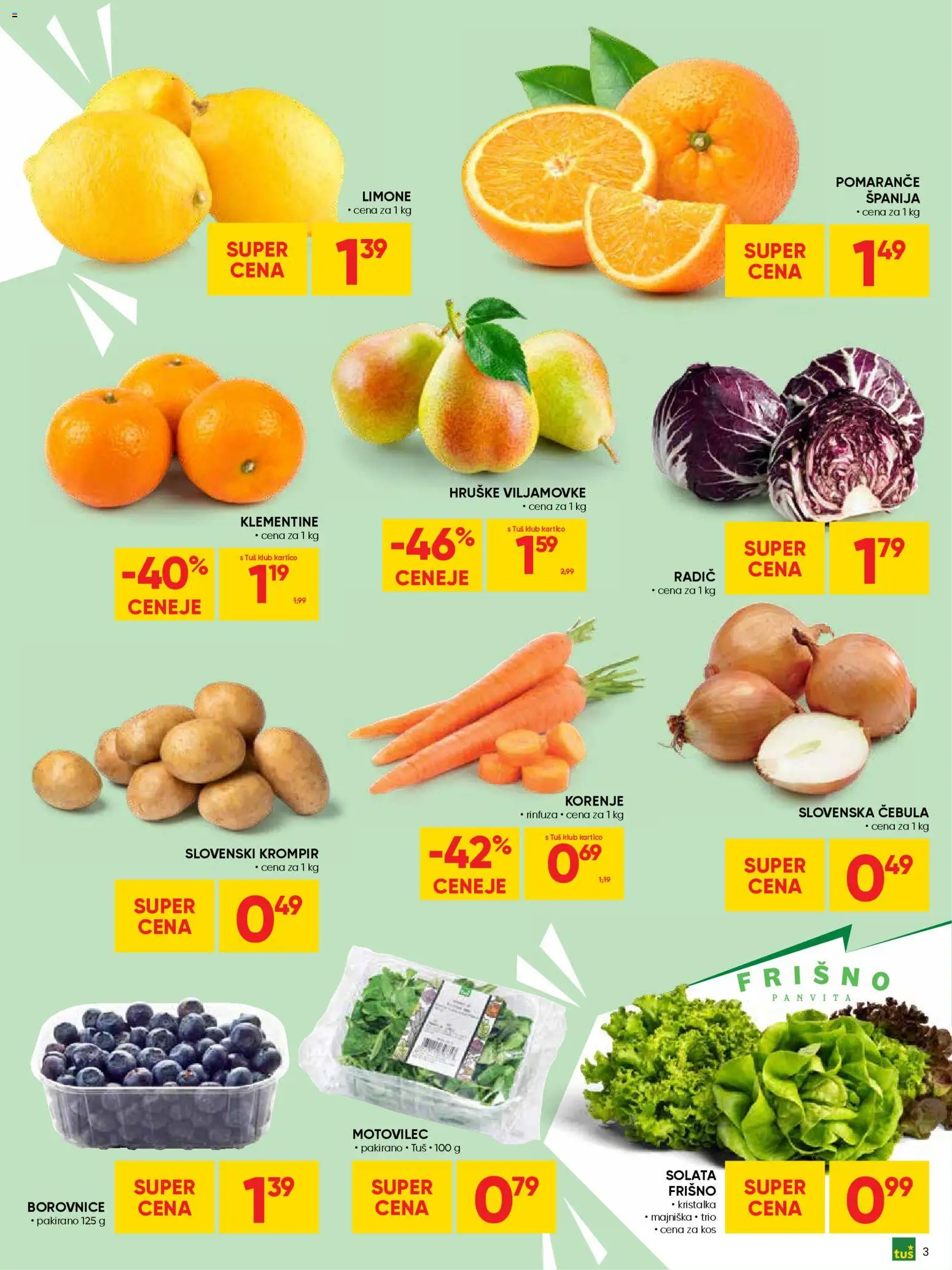 Novi Tuš katalog ponudbe – veljaven od 14.01.2026 | Stran: 3 | Izdelki: Pomarance, Borovnice, Solata, Krompir