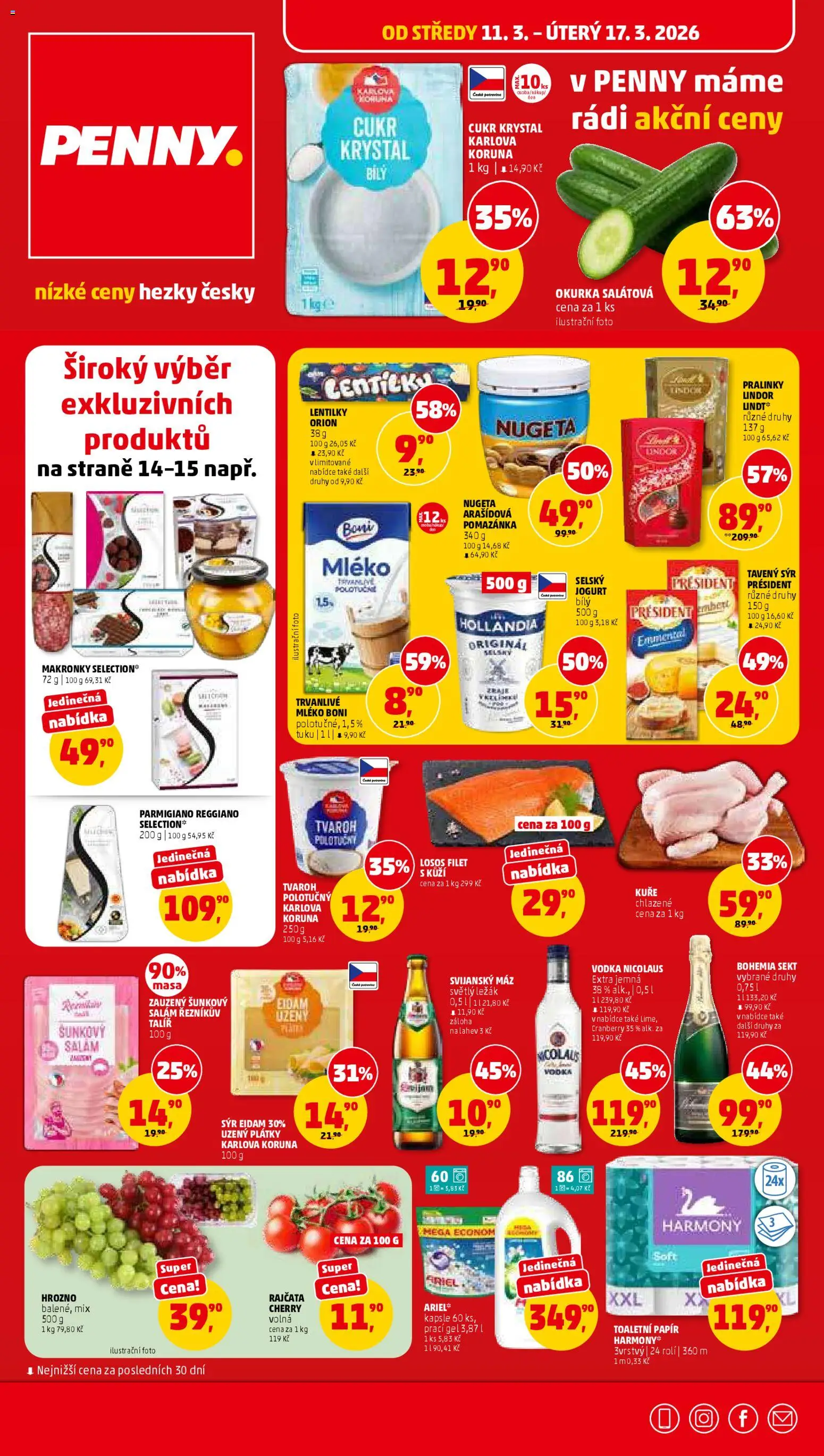 Penny Market leták od 11.03.2026 | Strana: 1 | Produkty: Tavený sýr, Vodka, Hollandia, Parmigiano Reggiano