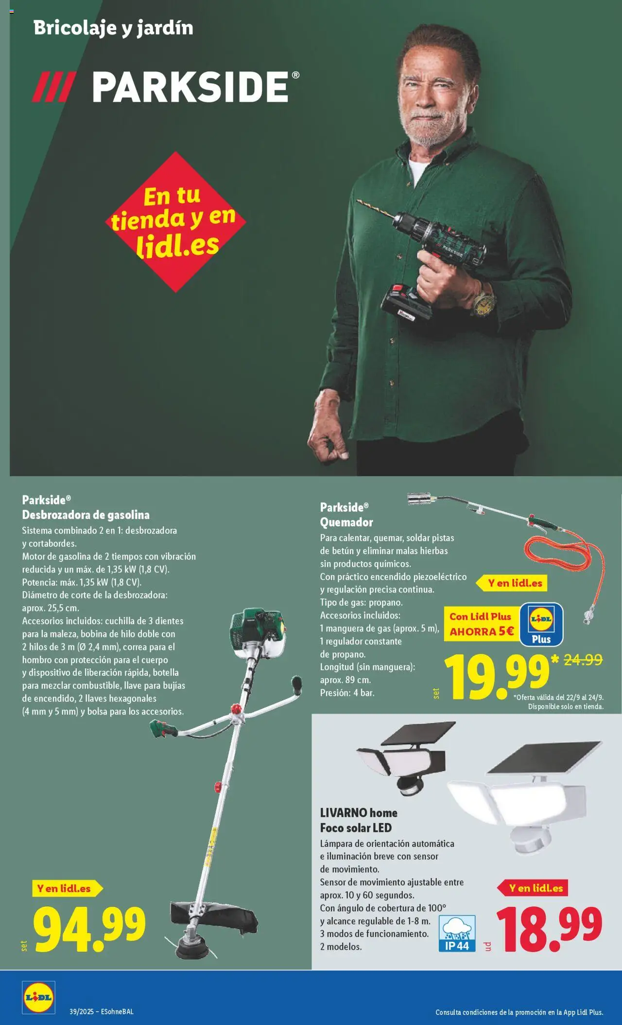Lidl folleto de bazar │ válido desde el 22.09.2025 | Página: 12 | Productos: Desbrozadora, Manguera, Bolsa, Quemador