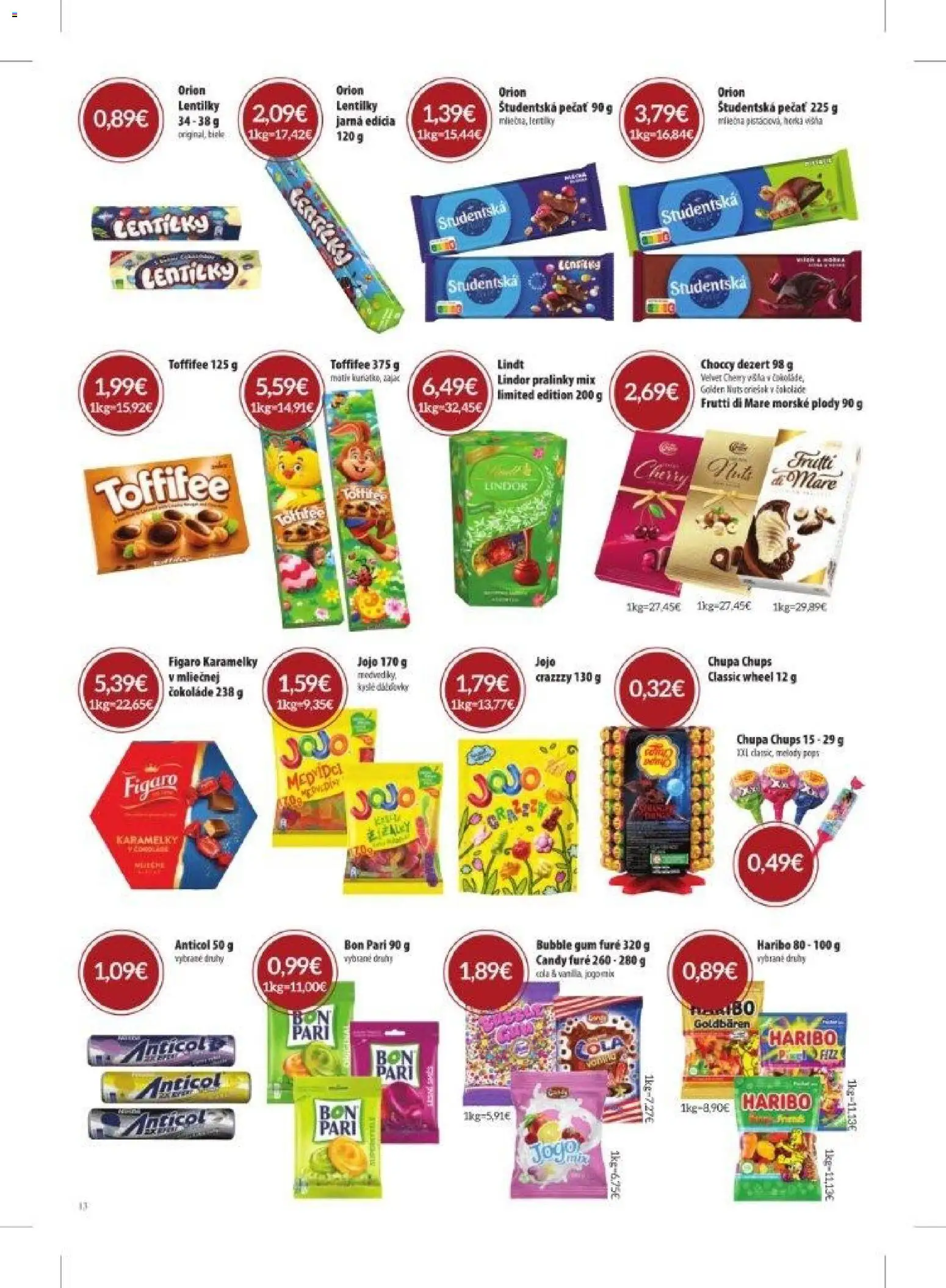 Nové KARMEN CBA akcie – leták je platný od 05.03.2026 | Strana: 13 | Produkty: Lindor, Lindt, Morské plody, Cola