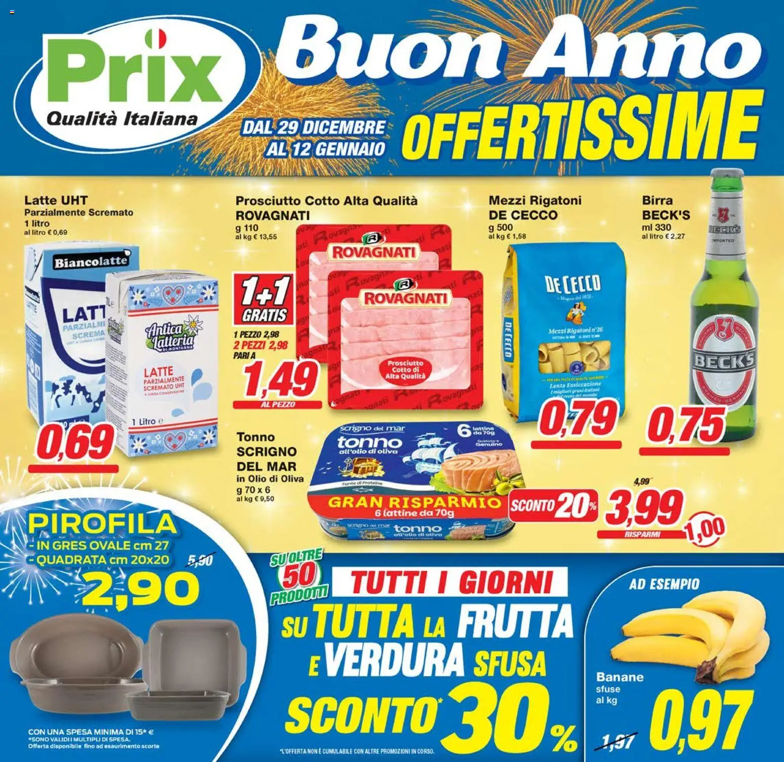 Volantino Prix del 29.12.2025 | Pagina: 1 | Prodotti: Birra, Banane, Latte, Tonno