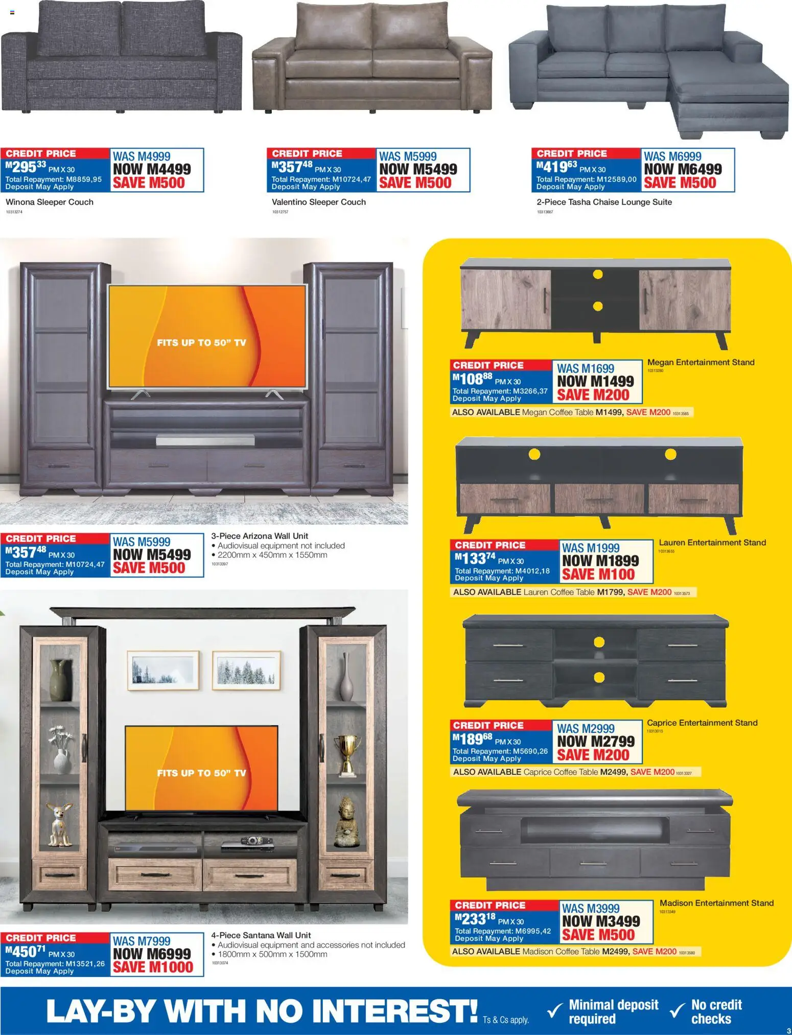 New OK Furniture catalogue – valid from 16.02.2026 | Page: 3 | Products: Couch, Coffee table, Wall unit, Chaise