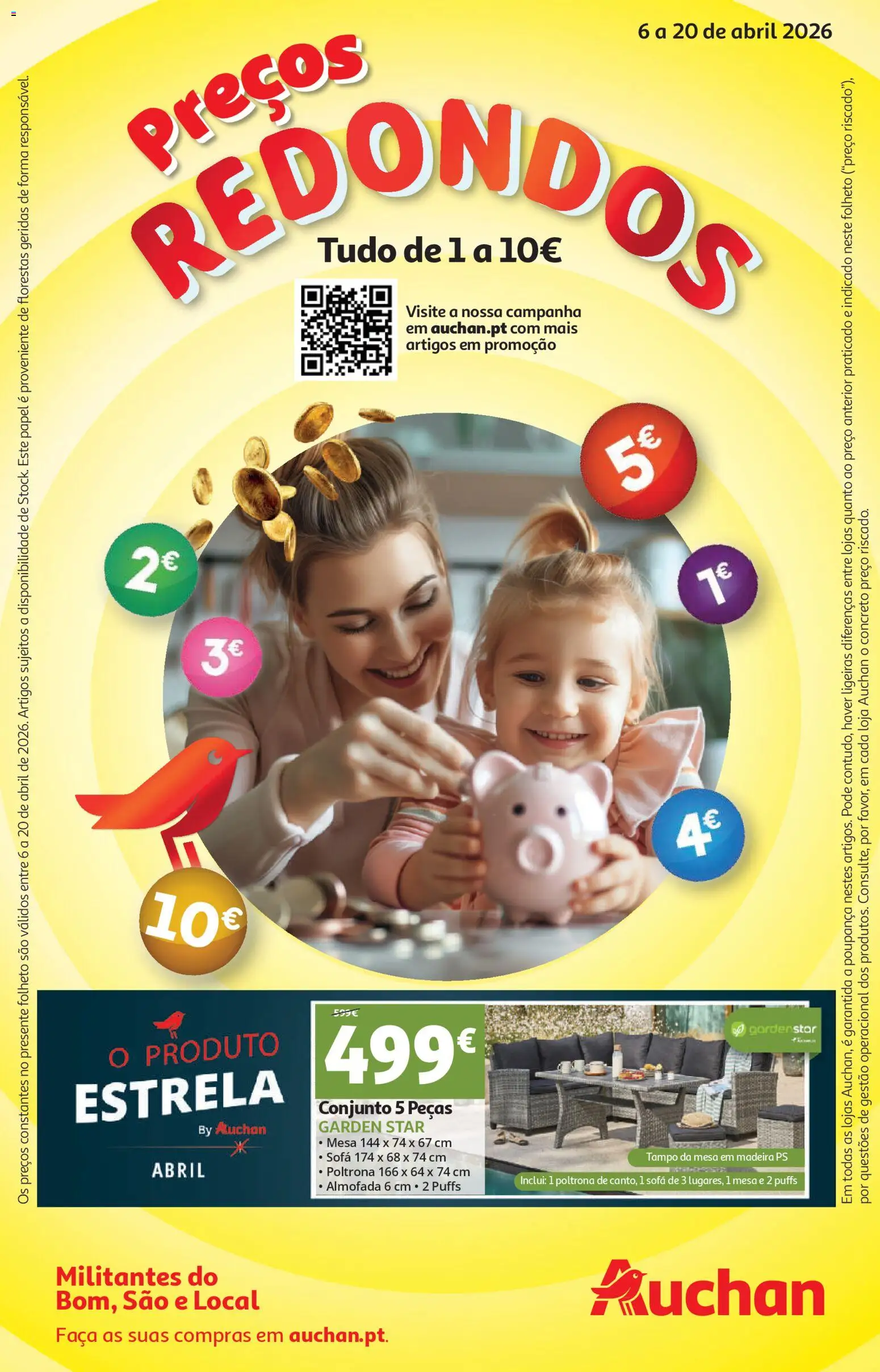 Auchan - Preços Redondos │ válido de 06.04.2026 | Página: 1 | Produtos: Poltrona, Almofada, Sofá, Mesa