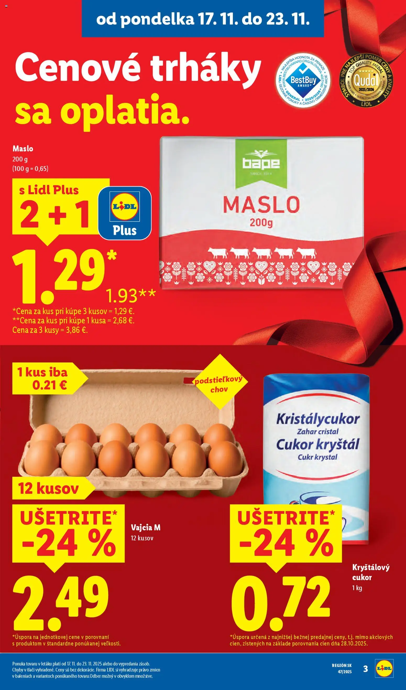 Nové Lidl akcie – leták je platný od 20.11.2025 | Strana: 5 | Produkty: Maslo, Vajcia, Kryštálový cukor, Cukor