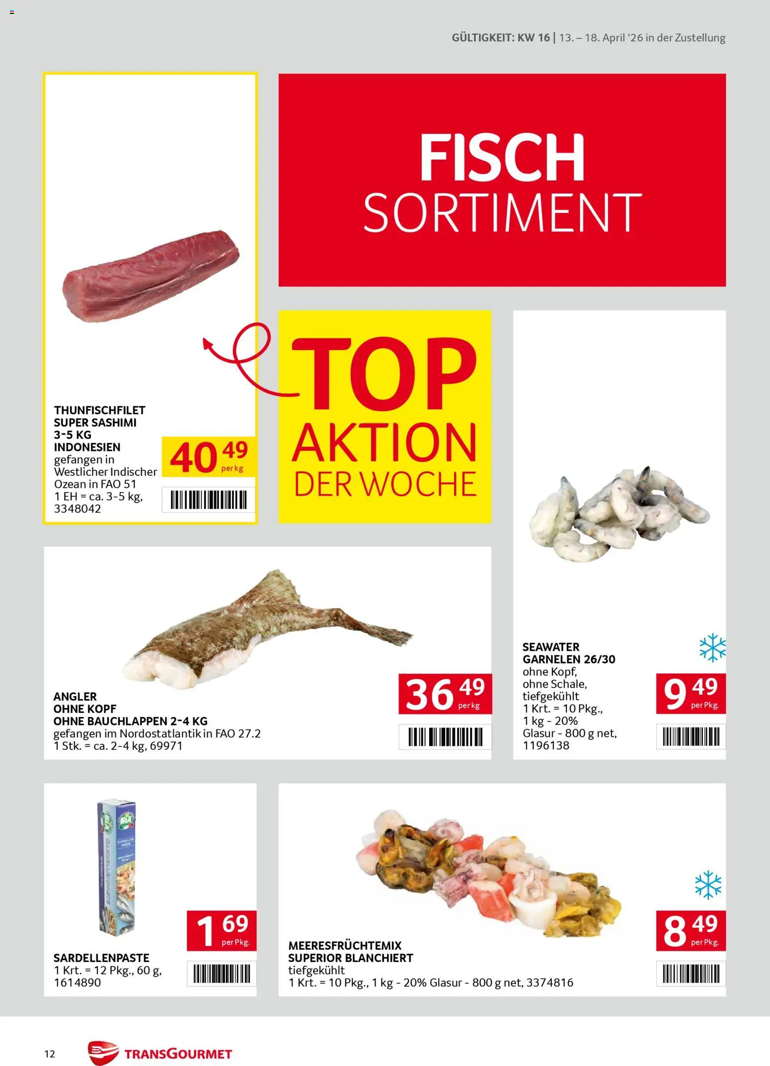 Transgourmet Zustellaktion gültig ab 13.04.2026 | Seite: 12 | Produkte: Fisch