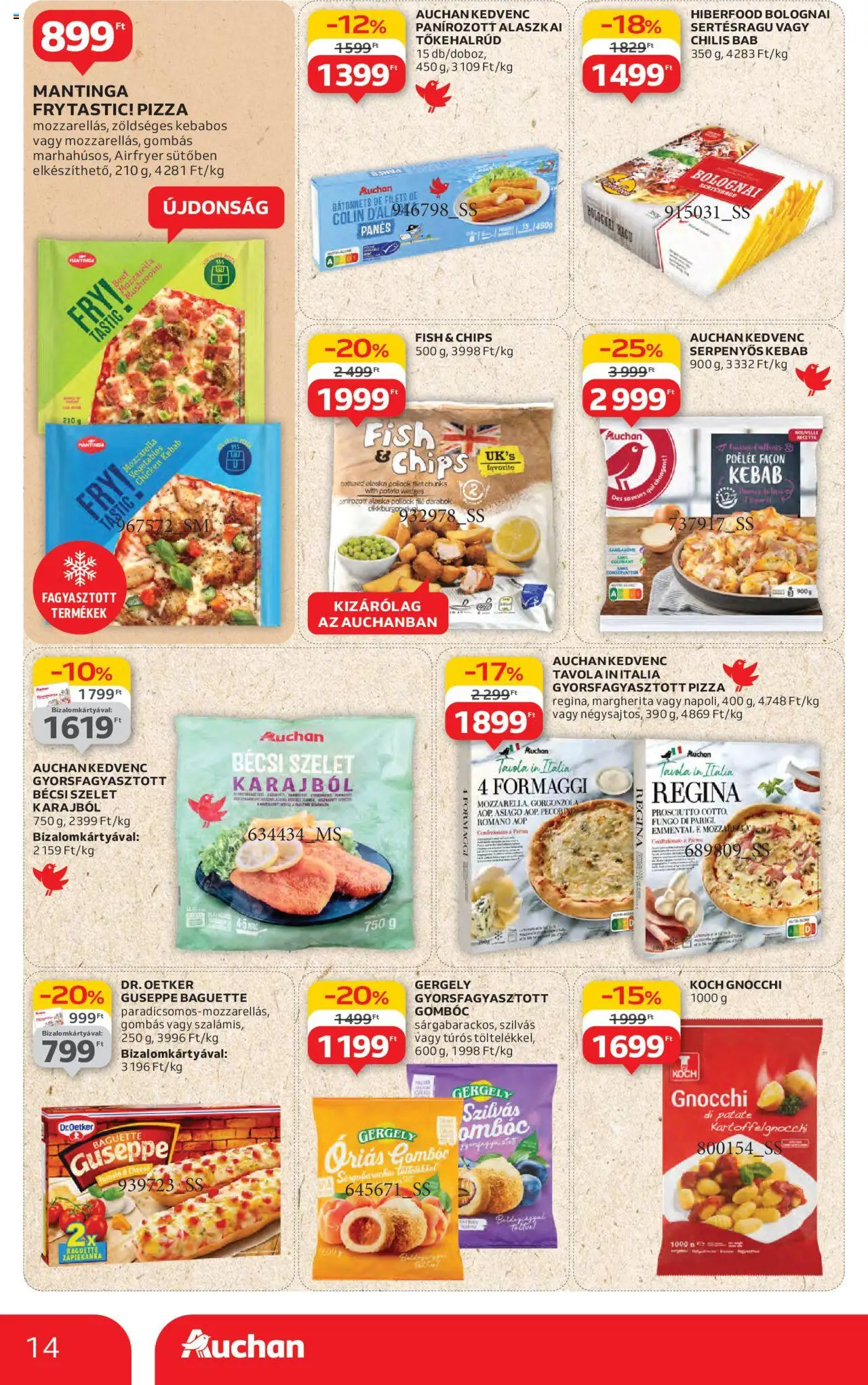 Auchan akciós ujság - amely érvényes a következő dátumtól: 19.06.2025 | Oldal: 14 | Termékek: Mozzarella, Pizza, Gnocchi, Chilis bab