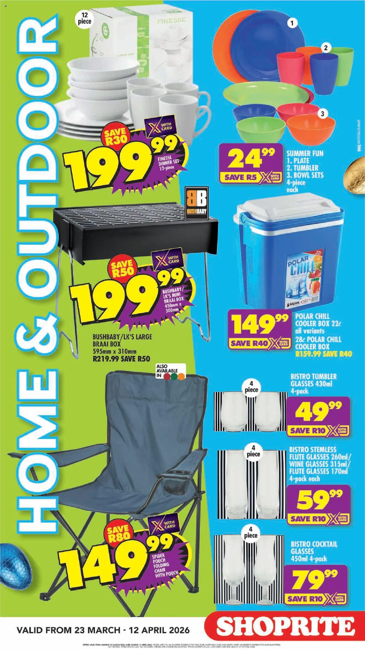 New Shoprite catalogue – valid from 23.03.2026 | Page: 6 | Products: Glasses, Bowl, Chair, Cooler