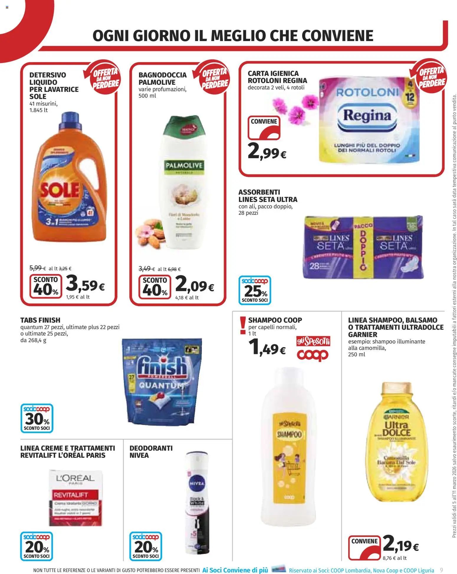 Volantino COOP del 05.03.2026 | Pagina: 9 | Prodotti: Shampoo, Balsamo, Carta igienica, Lavatrice