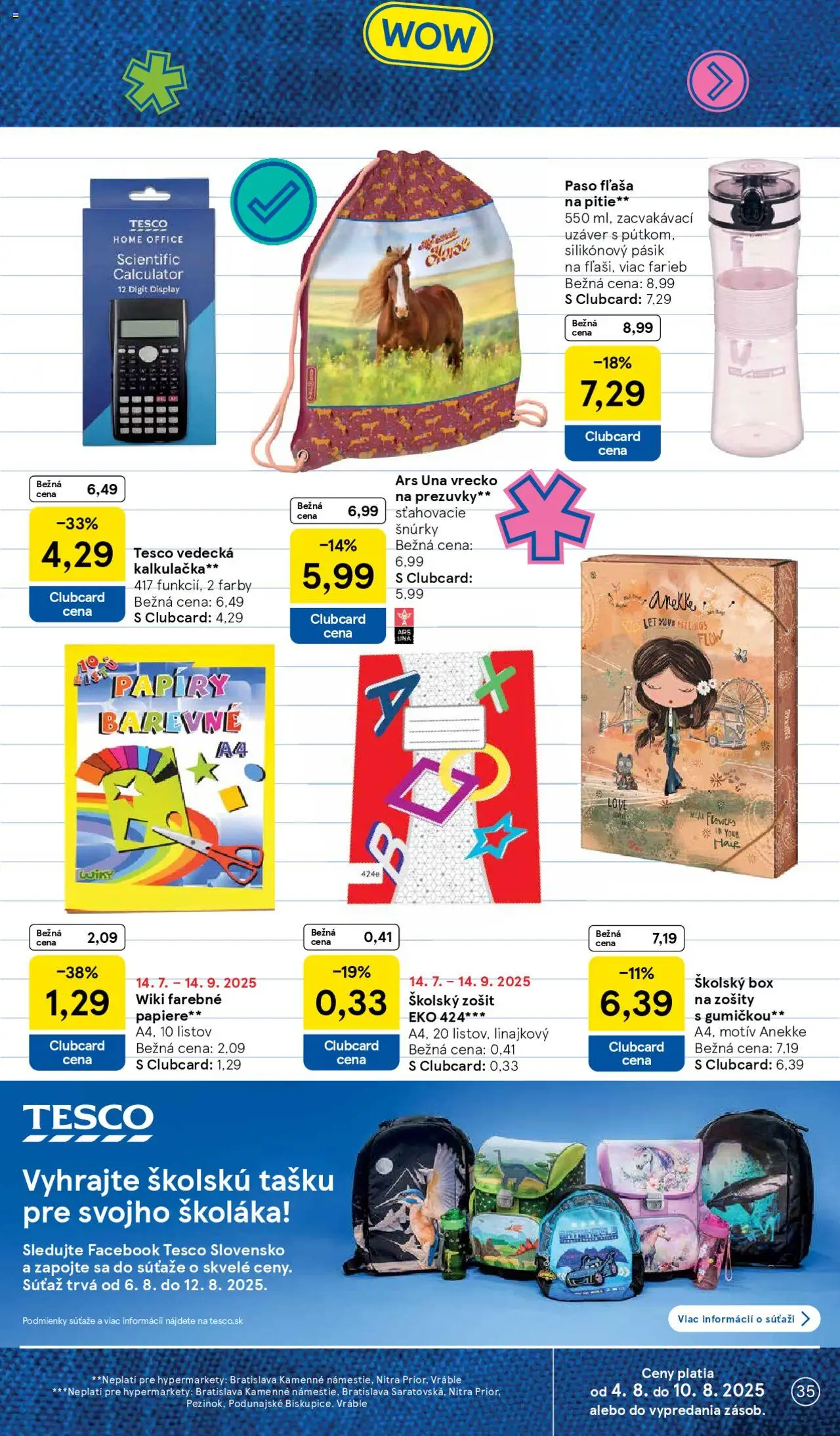 Tesco Hypermarket - leták │ platný od 06.08.2025 | Strana: 35 | Produkty: Zošit, Notebook, Kalkulačka