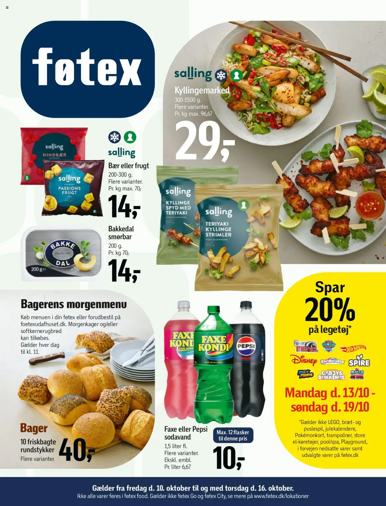 Føtex tilbudsavis – gyldig fra 10.10.2025 | Side: 1 | Produkter: Sodavand, Hindbær, Faxe Kondi, Pepsi