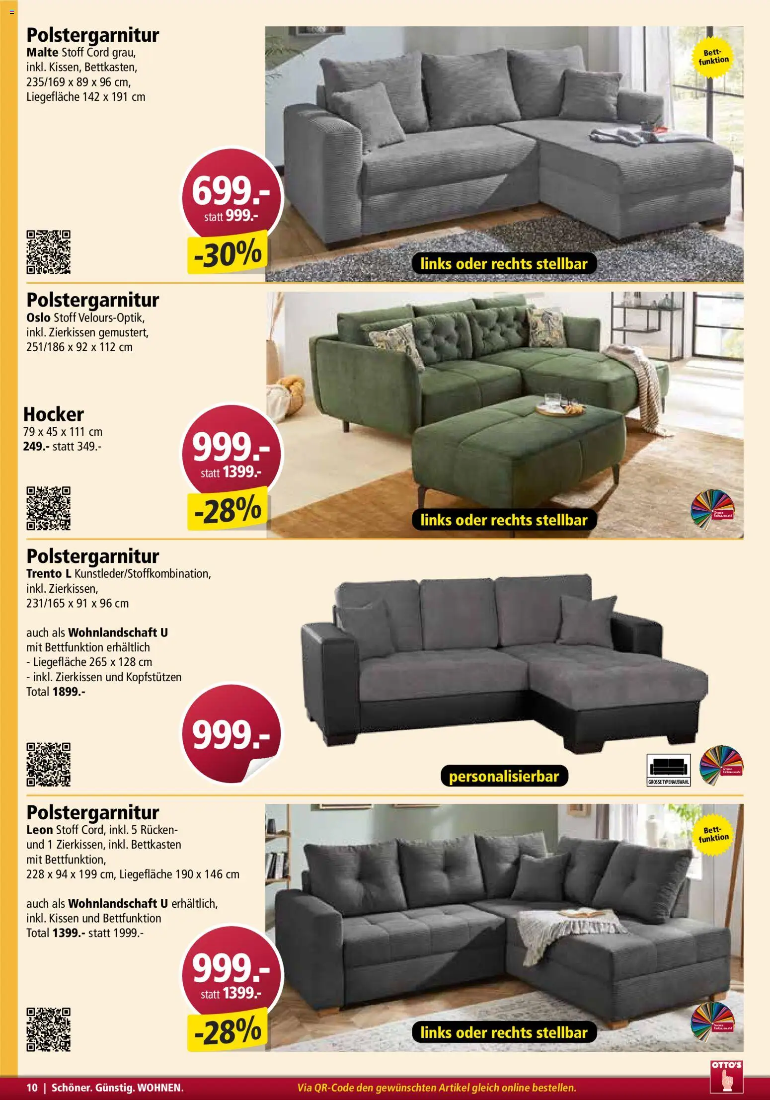 Otto's Aktionen Möbelflyer – gültig ab 01.01.2026 | Seite: 10 | Produkte: Hocker, Kissen, Bett, Wohnlandschaft