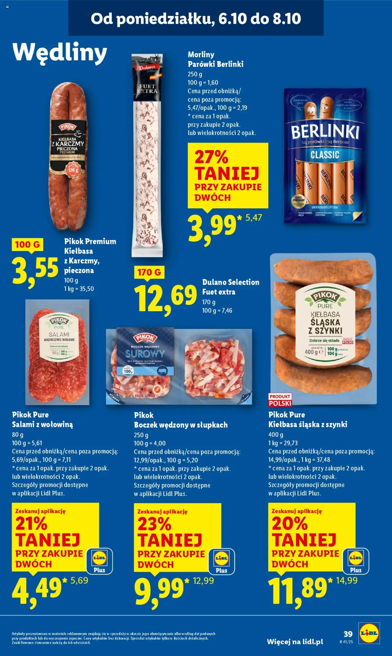 Lidl Gazetka od 06.10.2025 | Strona: 39 | Produkty: Parówki, Boczek wędzony, Kiełbasa śląska, Wołowina