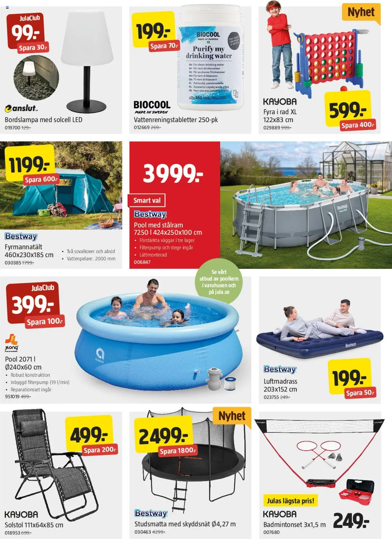 Jula reklamblad aktuell från 03.07.2025 | Sida: 3 | Produkter: Pool, Bordslampa, Luftmadrass, Solstol
