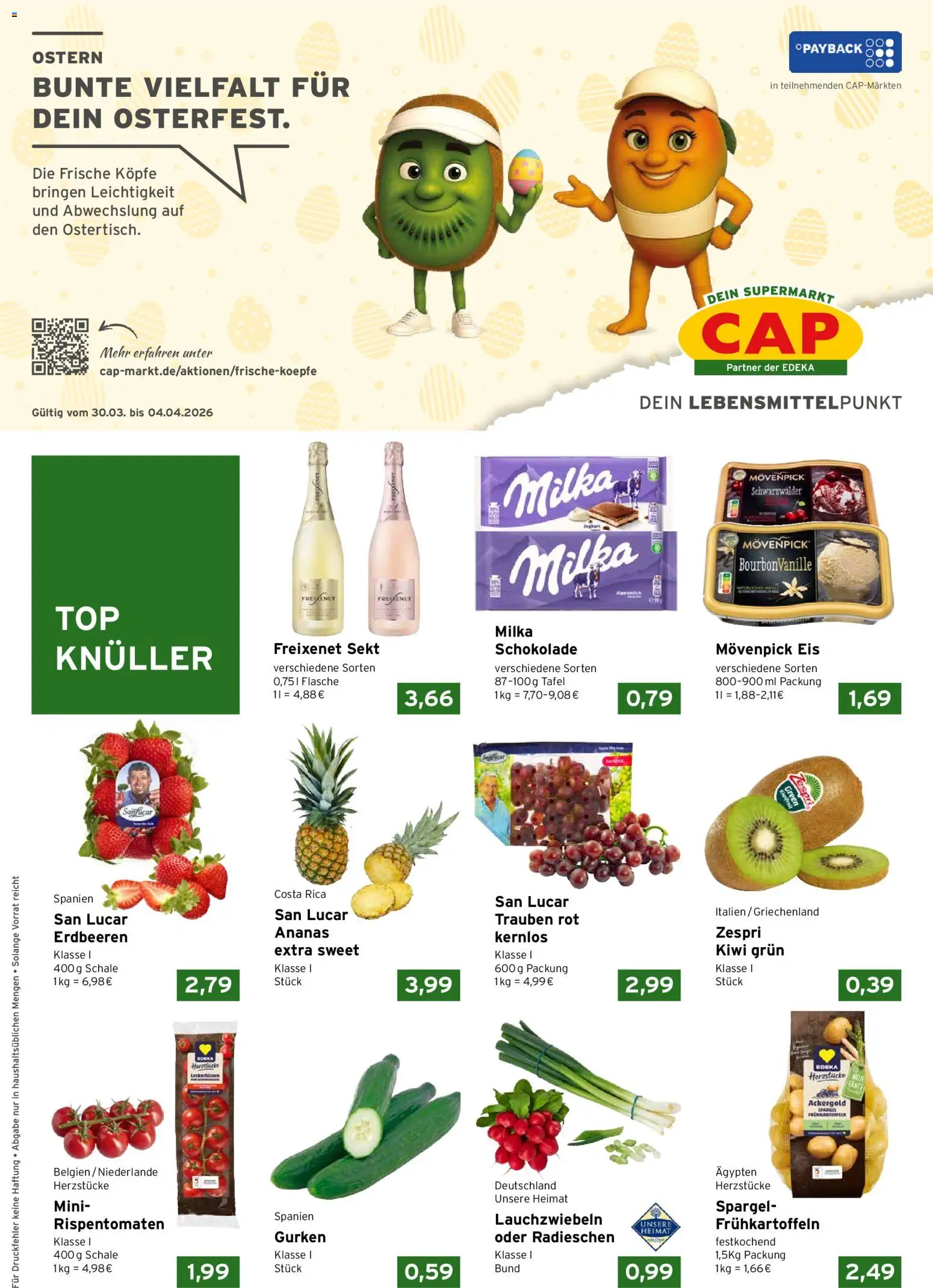 CAP Markt Prospekt – gültig ab 30.03.2026 | Seite: 1 | Produkte: Schokolade, Sekt, Movenpick eis, Kiwi