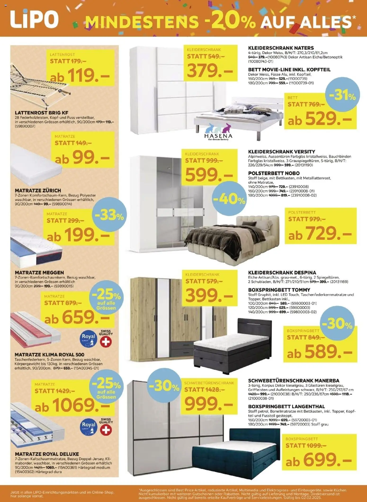 Lipo Aktionen – gültig ab 20.01.2026 | Seite: 4 | Produkte: Kleiderschrank, Polsterbett, Lattenrost, Boxspringbett