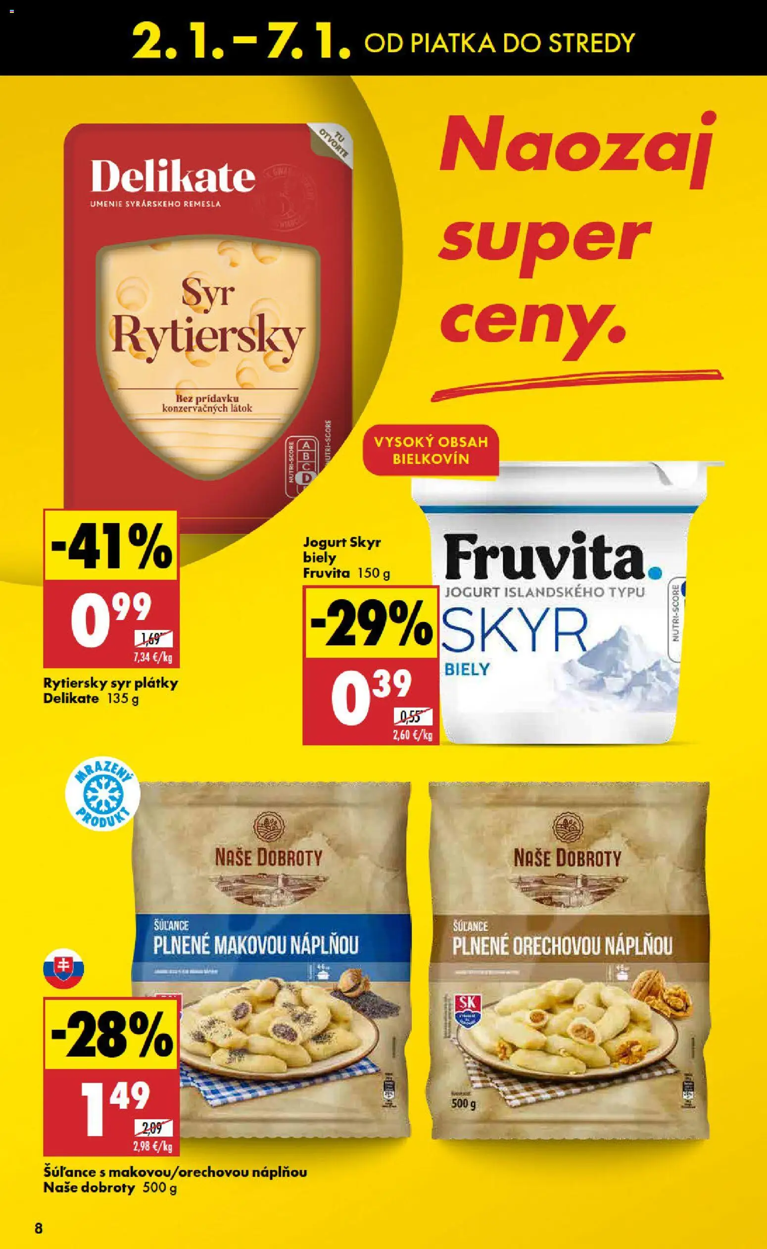 Nové Biedronka akcie – leták je platný od 02.01.2026 | Strana: 8 | Produkty: Syr, Jogurt, Skyr