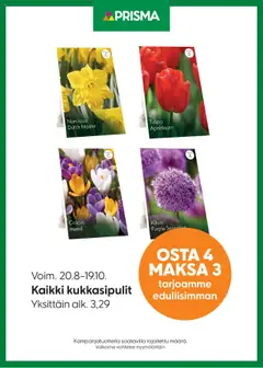 Katso Prisma tarjoukset kukkasipulit voimassa alkaen 20.08.2025