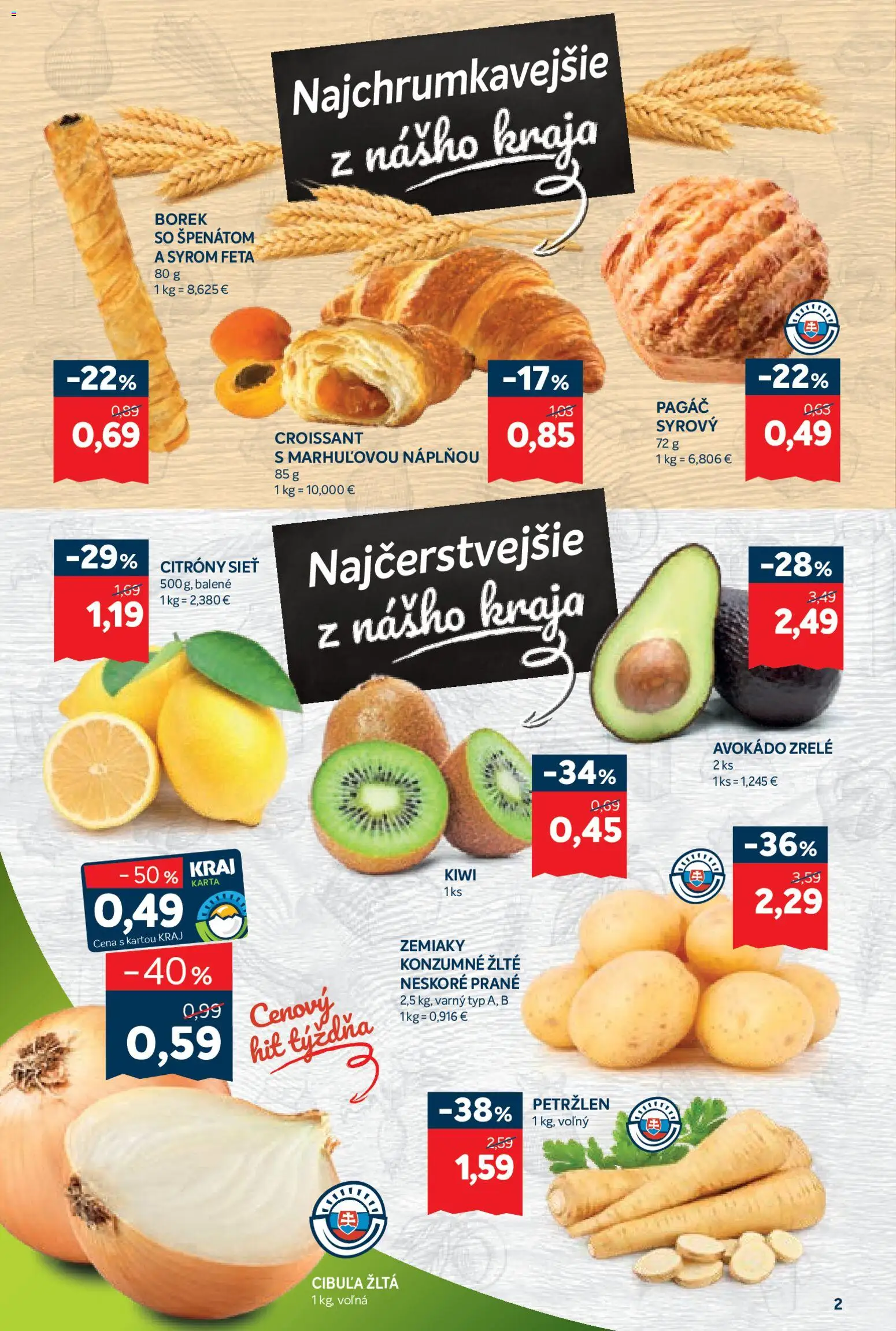 Nové Kraj akcie – leták je platný od 12.02.2026 | Strana: 2 | Produkty: Feta, Avokádo, Zemiaky, Petržlen