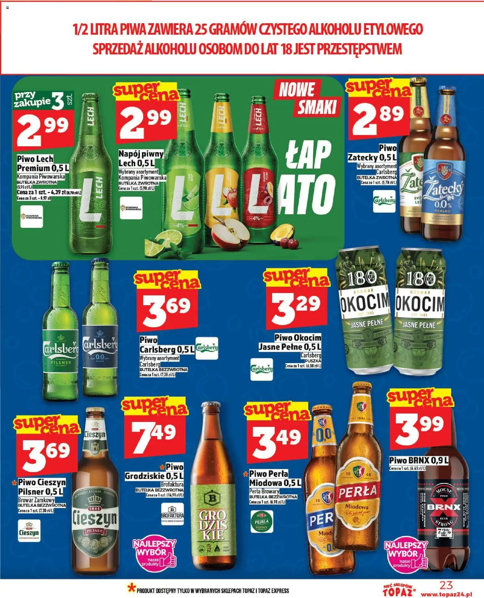 Topaz Gazetka - Ceny małe na stałe od 30.10.2025 | Strona: 23 | Produkty: Miód, Piwo perła, Piwo
