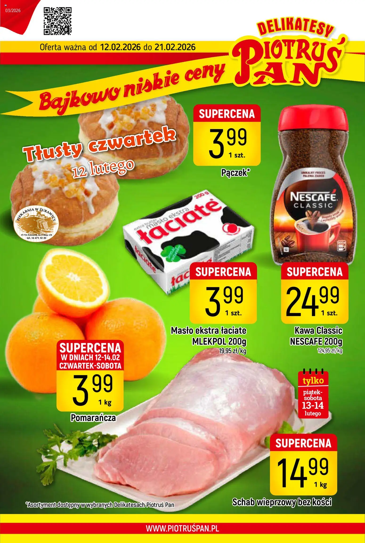 Piotruś Pan Gazetka od 12.02.2026 | Strona: 1 | Produkty: Schab, Schab wieprzowy bez kości, Delikatesy, Masło