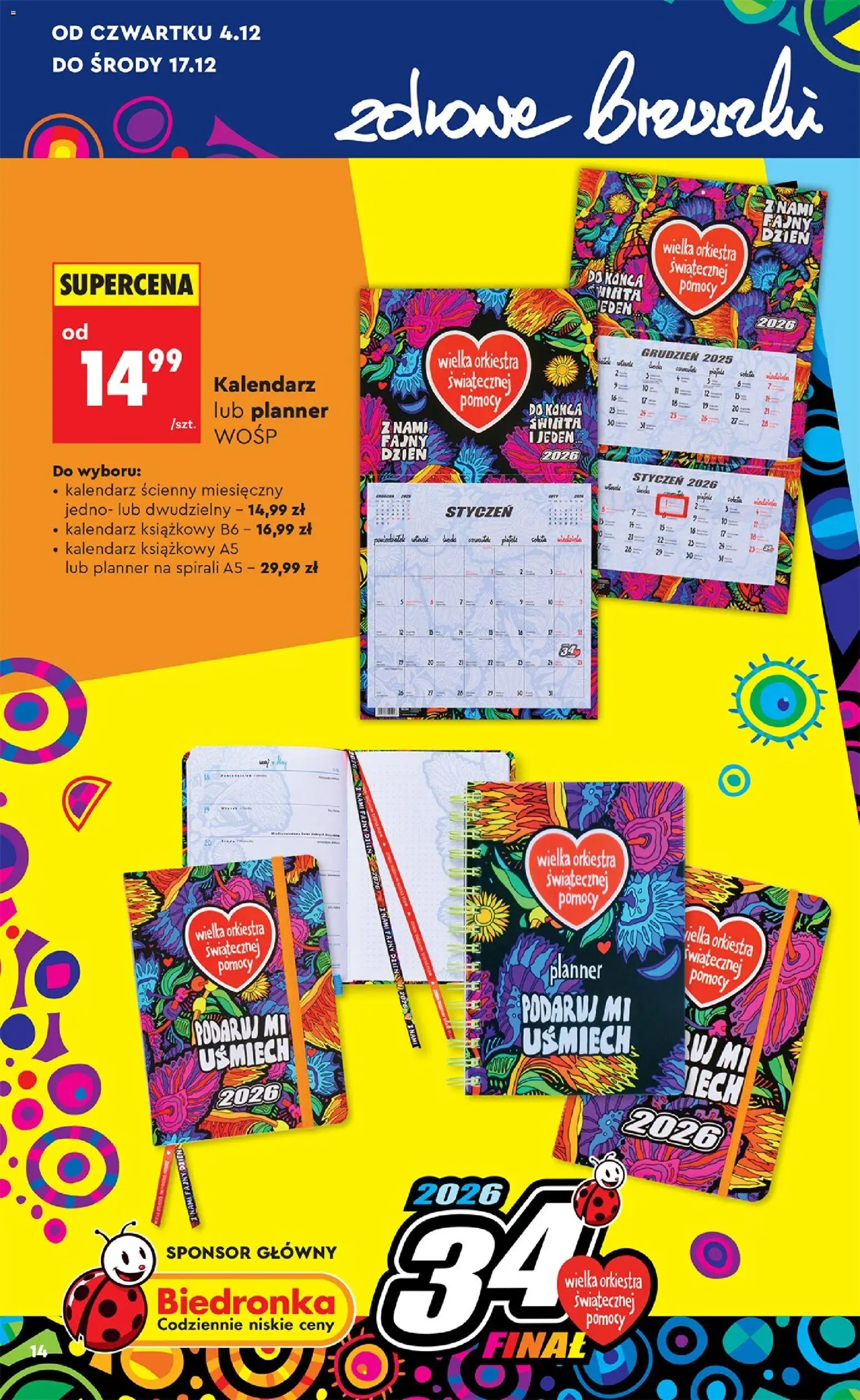 Biedronka gazetka - Hity i inspiracje od 29.11.2025 | Strona: 14 | Produkty: Kalendarz