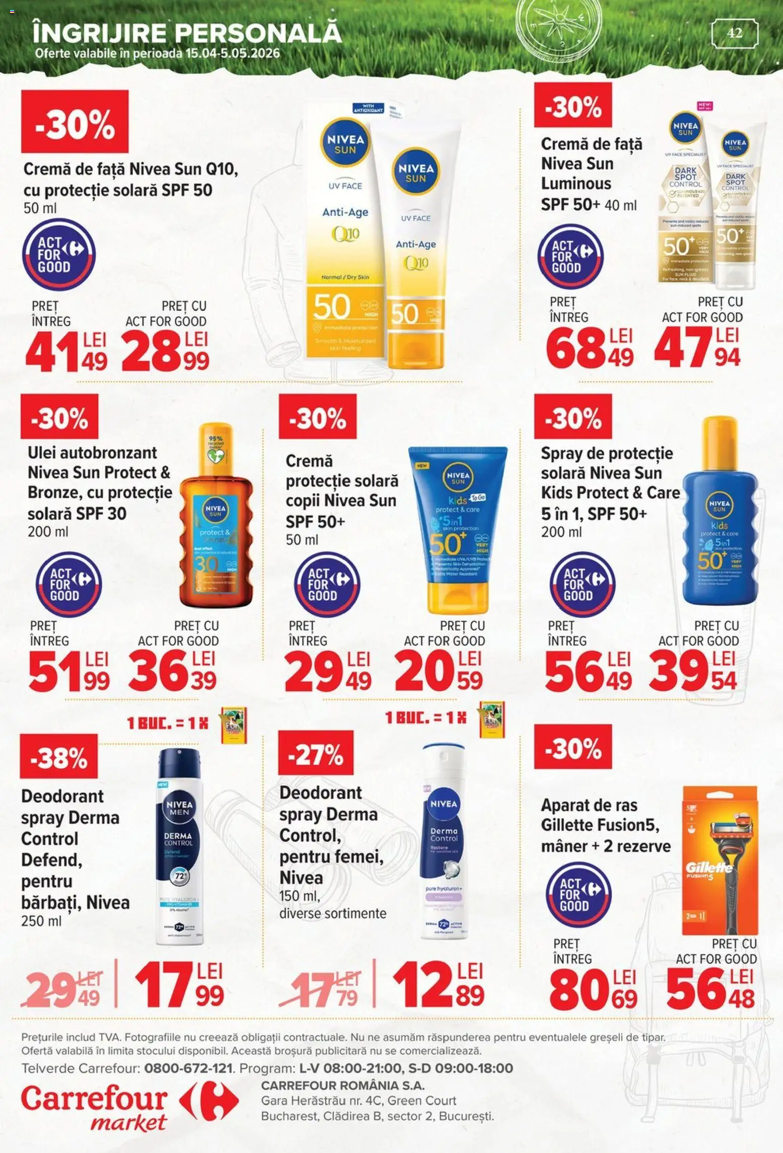 Noul catalog Carrefour – valabil de la 29.04.2026 | Pagină: 42 | Produse: Aparat De Ras, Mâner, Cremă, Protecție solară