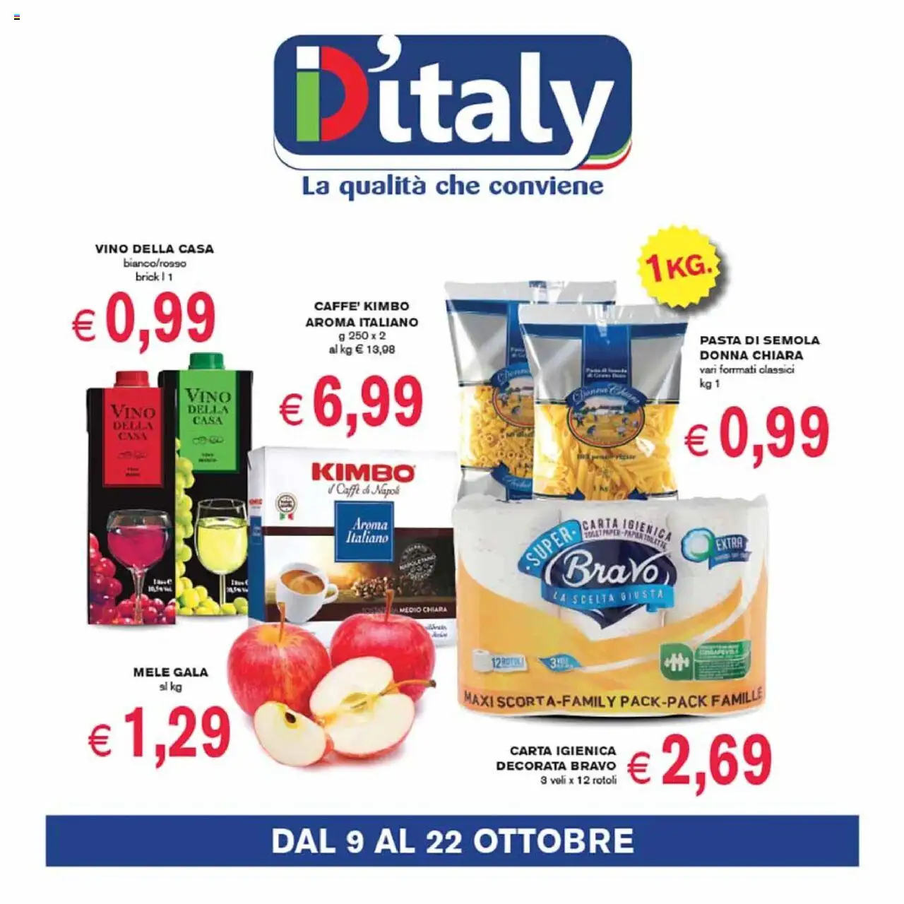 Volantino Coal del 09.10.2025 | Pagina: 1 | Prodotti: Carta igienica, Caffè, Mele, Vino
