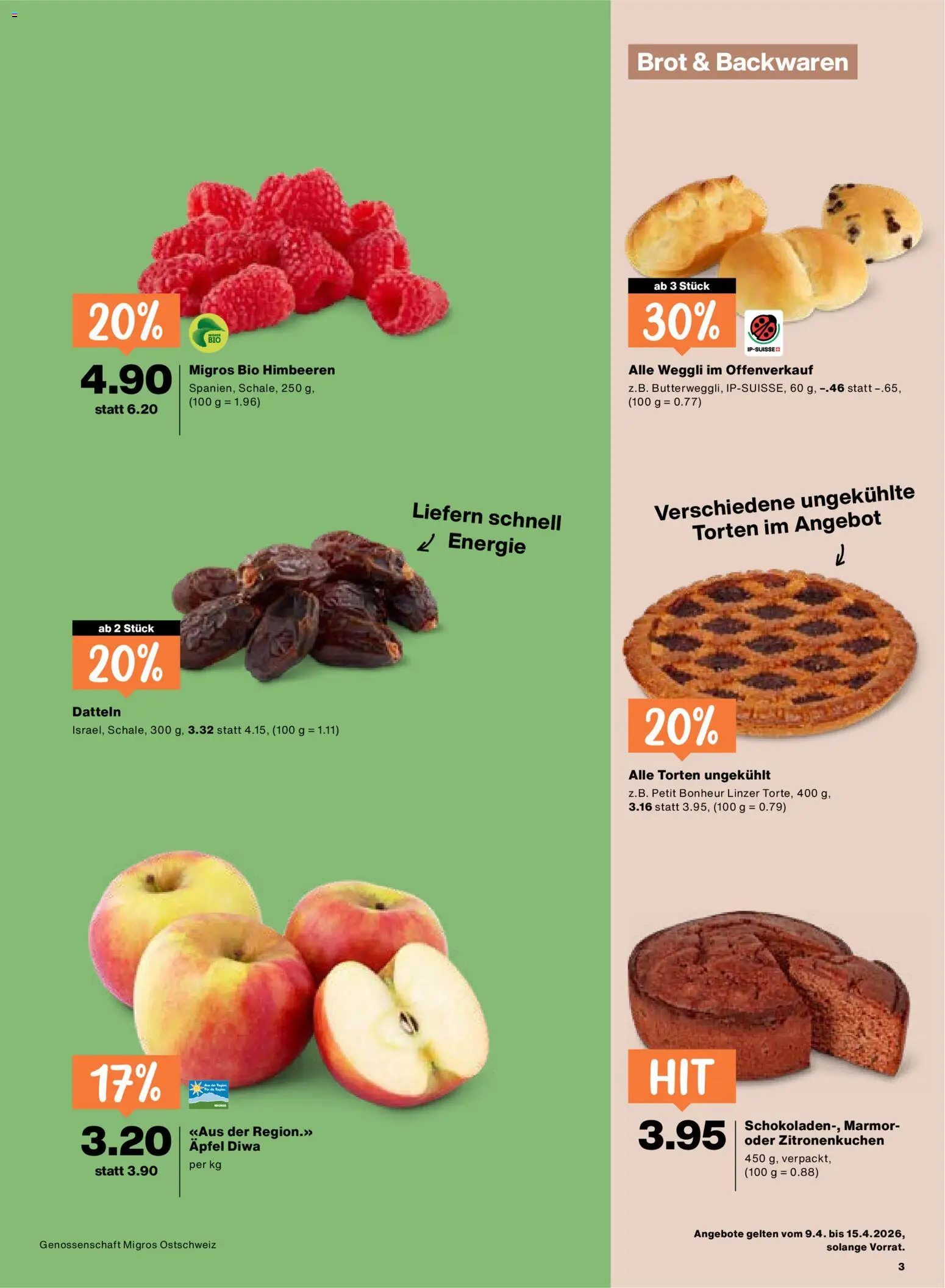 Migros aktionen – gültig ab 09.04.2026 | Seite: 3 | Produkte: Brot, Äpfel