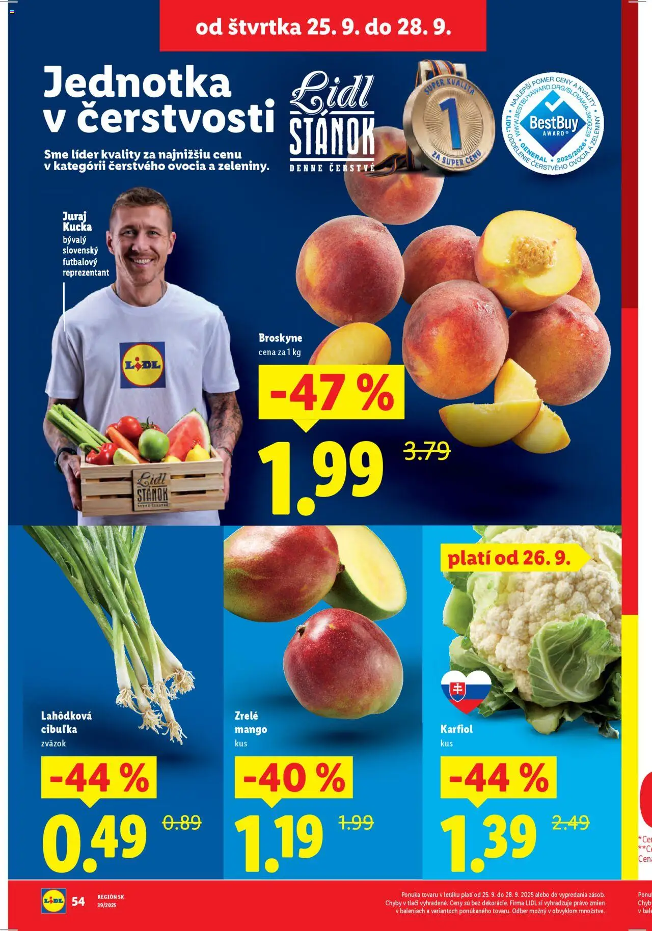 Nové Lidl akcie – leták je platný od 22.09.2025 | Strana: 72 | Produkty: Karfiol, Mango, Broskyne