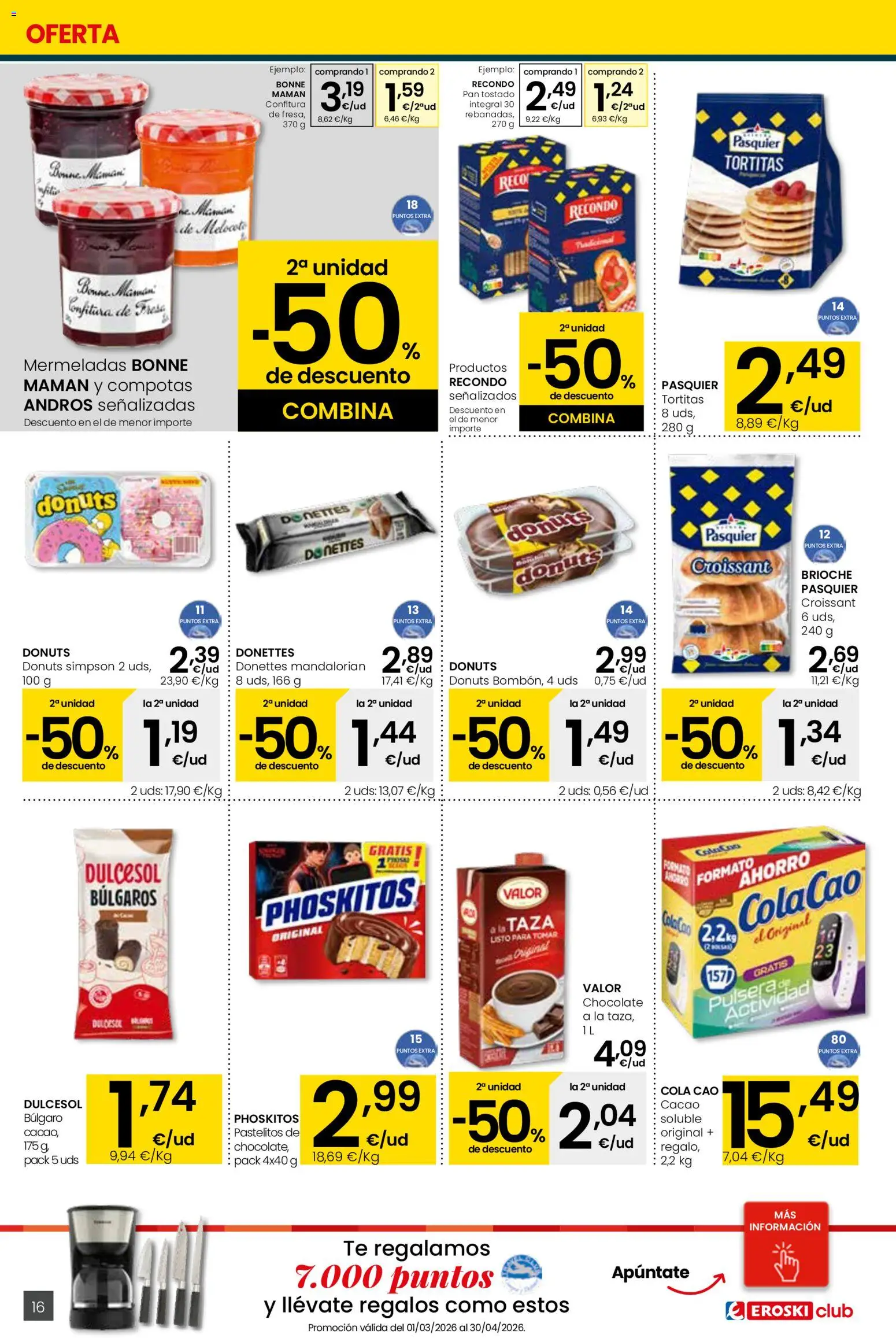 Eroski - Viste tu cesta de primavera Center │ válido desde el 26.02.2026 | Página: 16 | Productos: Pan, Chocolate, Croissant, Donuts