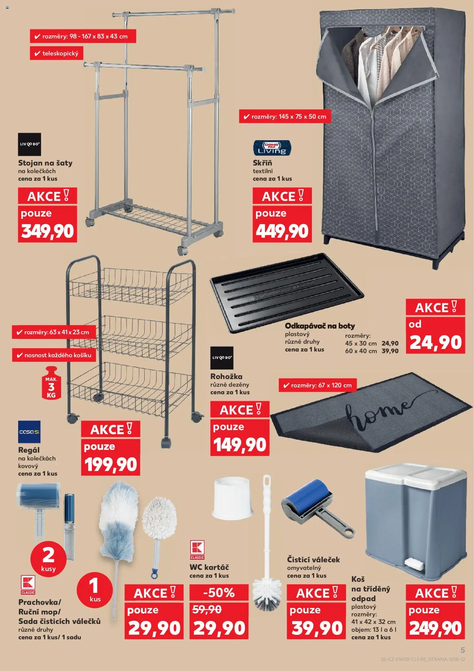 Kaufland leták - Plzeň Bory od 25.02.2026 | Strana: 5 | Produkty: Koš na tříděný odpad, Regál, Váleček, Rohožka