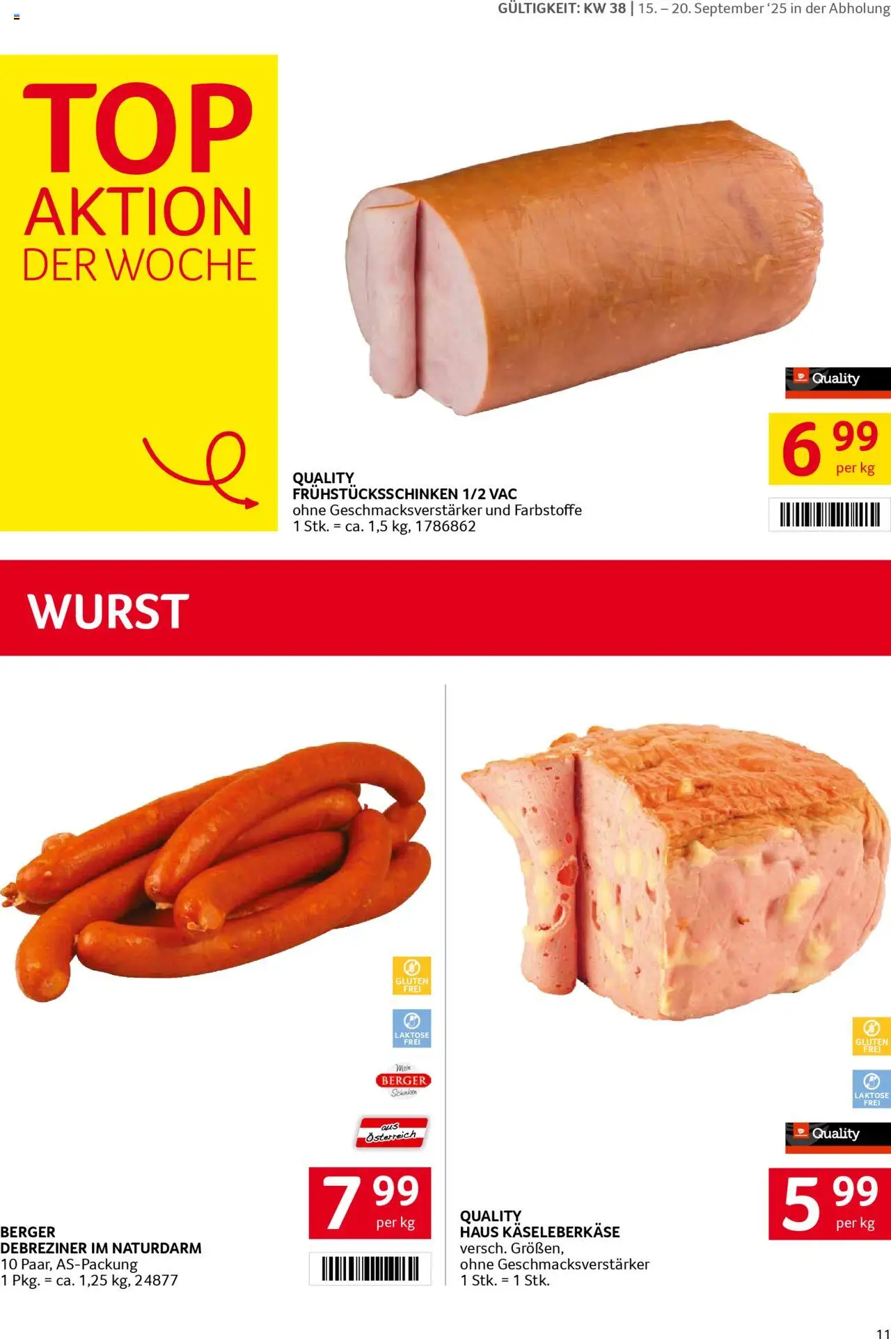 Transgourmet Flugblatt gültig ab 14.09.2025 | Seite: 11 | Produkte: Wurst, Schinken