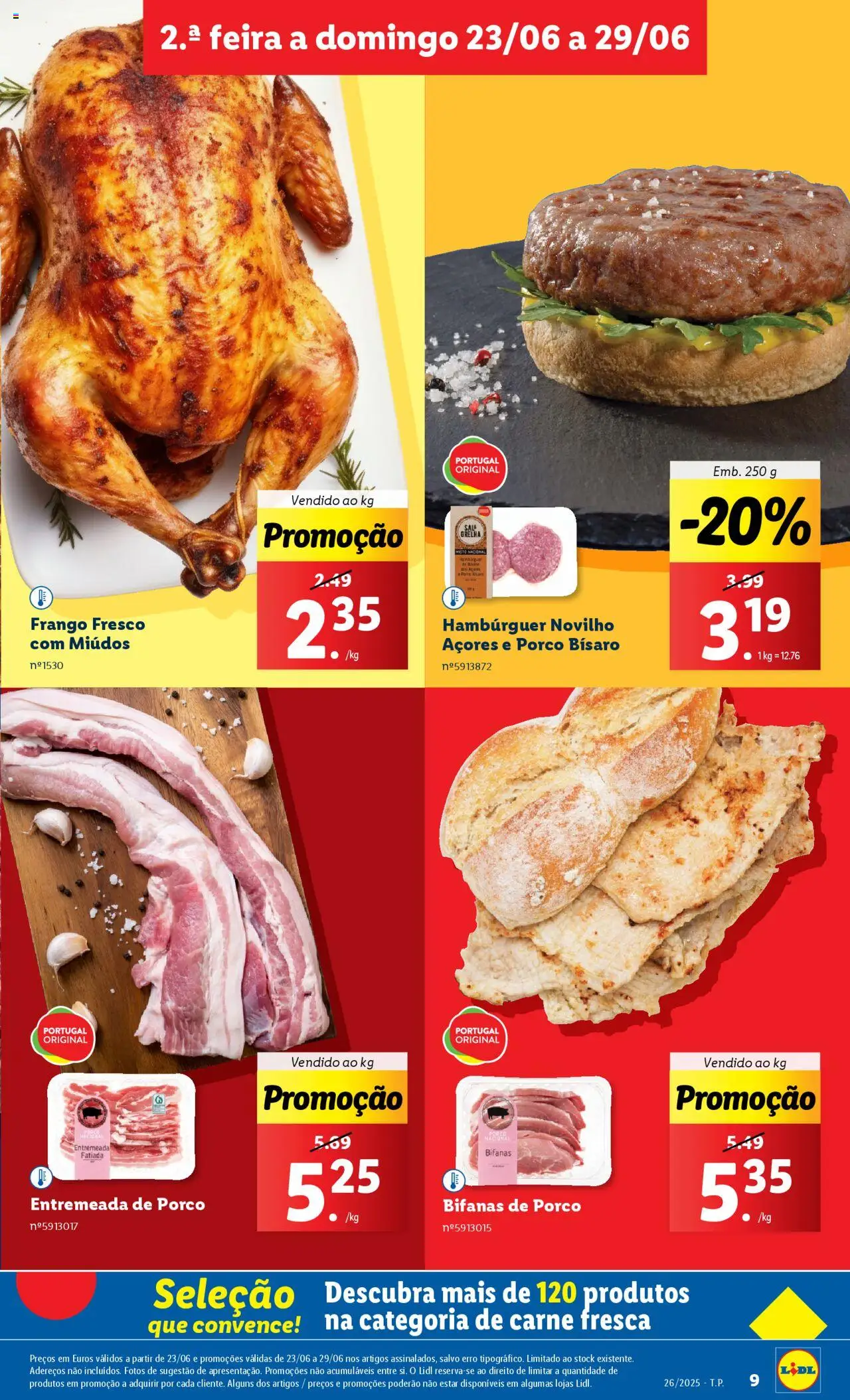 Lidl folheto │ válido de 23.06.2025 | Página: 9 | Produtos: Frango, Hambúrguer, Carne