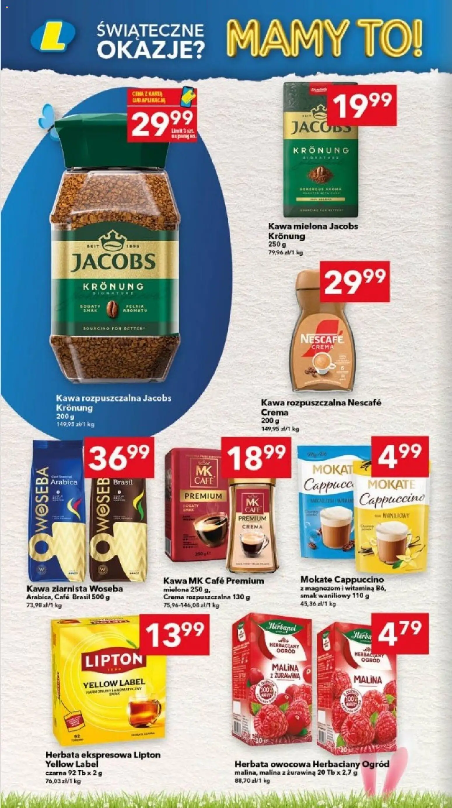 Lewiatan gazetka - Legnica od 26.03.2026 | Strona: 12 | Produkty: Kawa rozpuszczalna, Kawa rozpuszczalna Jacobs Kronung, Żurawina, Herbata