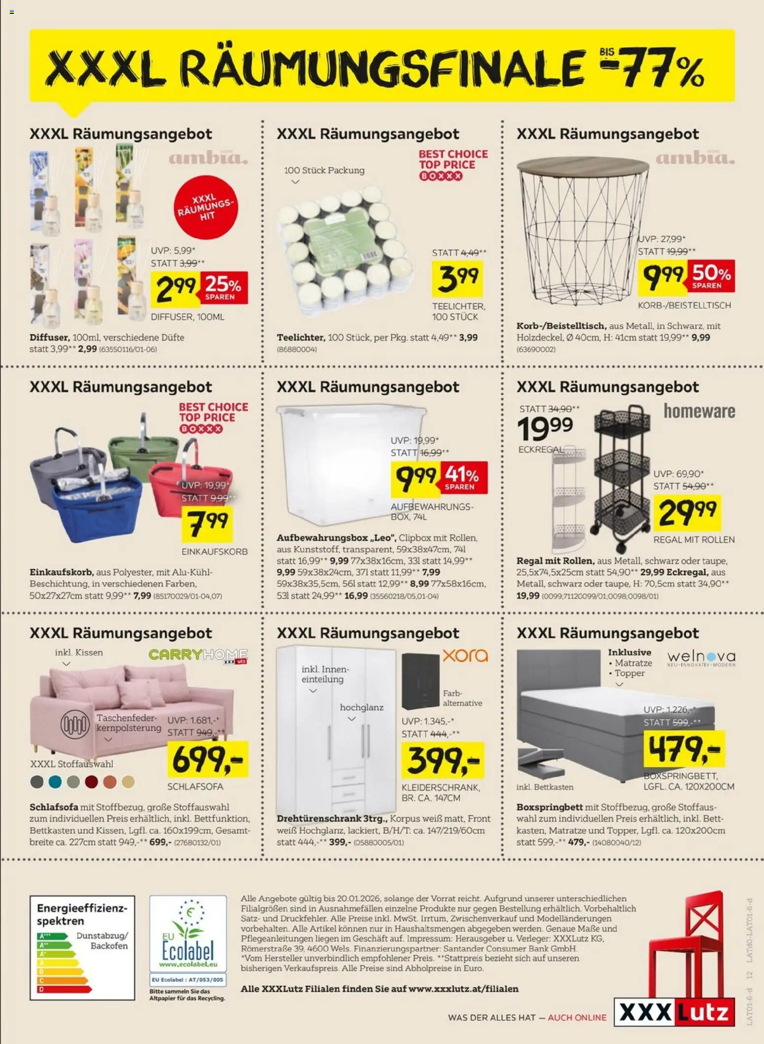 XXXLutz Winter Räumungsverkauf gültig ab 13.01.2026 | Seite: 12 | Produkte: Bett, Matratze, Kissen, Regal