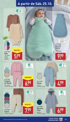 Pré-visualização Aldi folheto válido de 20.10.2025 | Página: 33 | Produtos: Macacão, Saco de dormir, Algodão, Calças