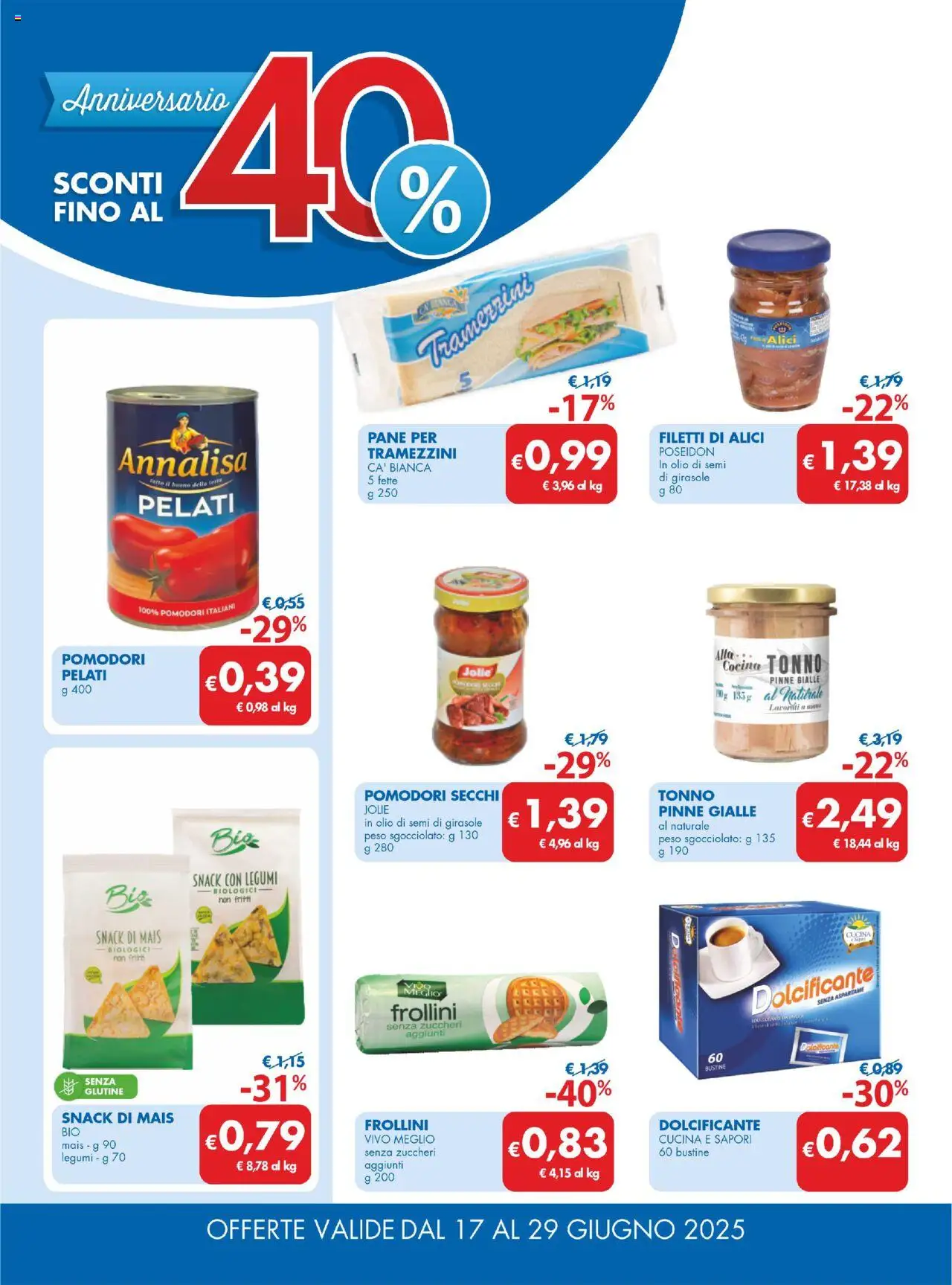 Volantino MD Discount del 17.06.2025 | Pagina: 9 | Prodotti: Dolcificante, Pane, Frollini, Pomodori secchi