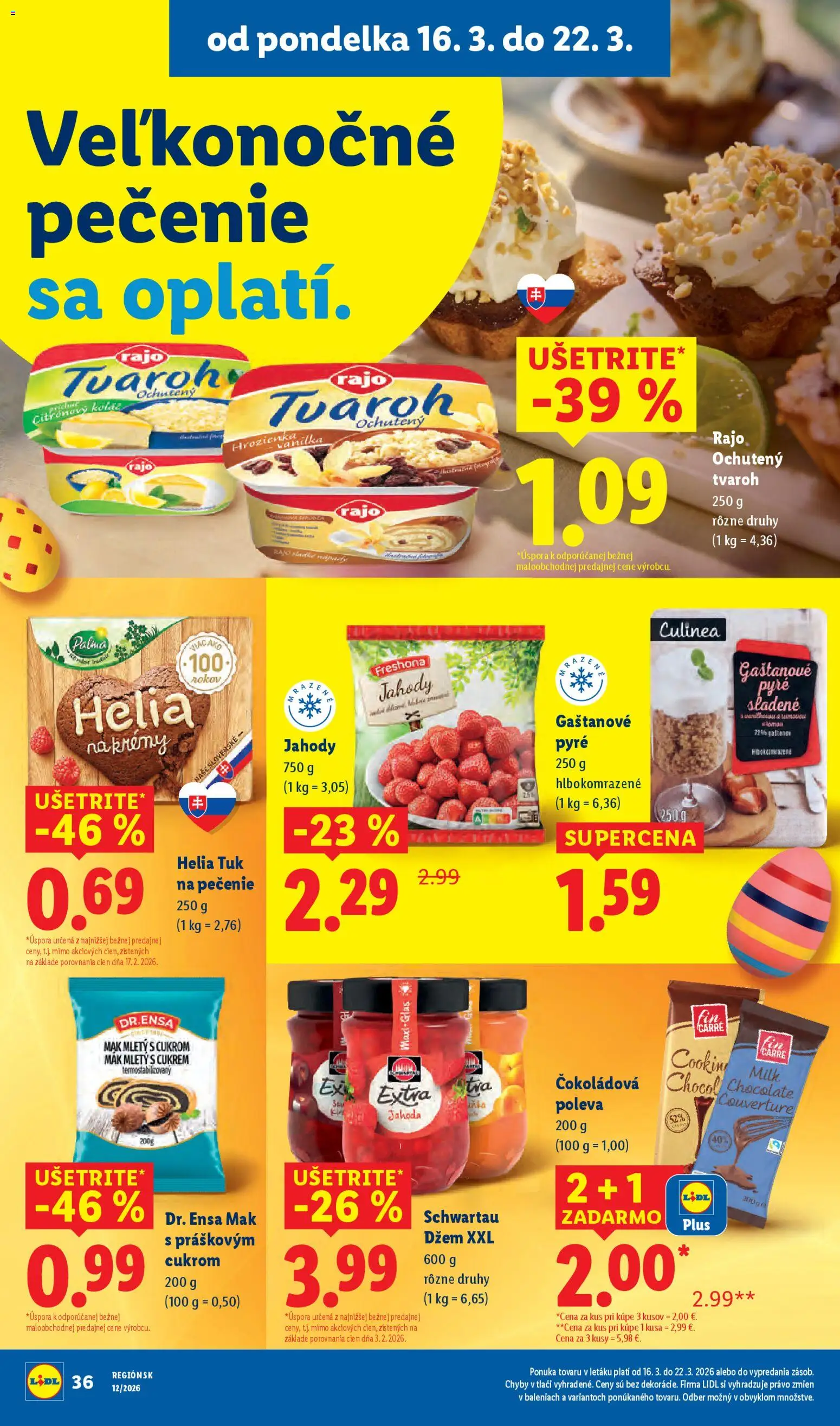 Nové Lidl akcie – leták je platný od 16.03.2026 | Strana: 50 | Produkty: Jahody, Tvaroh, Hrozienka, Mak