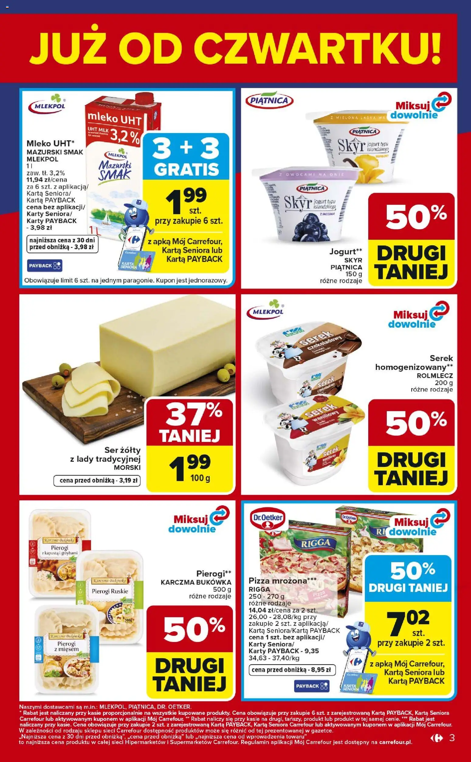 Carrefour gazetka - Weekend okazji od 05.03.2026 | Strona: 3 | Produkty: Mleko, Ser, Jogurt, Skyr