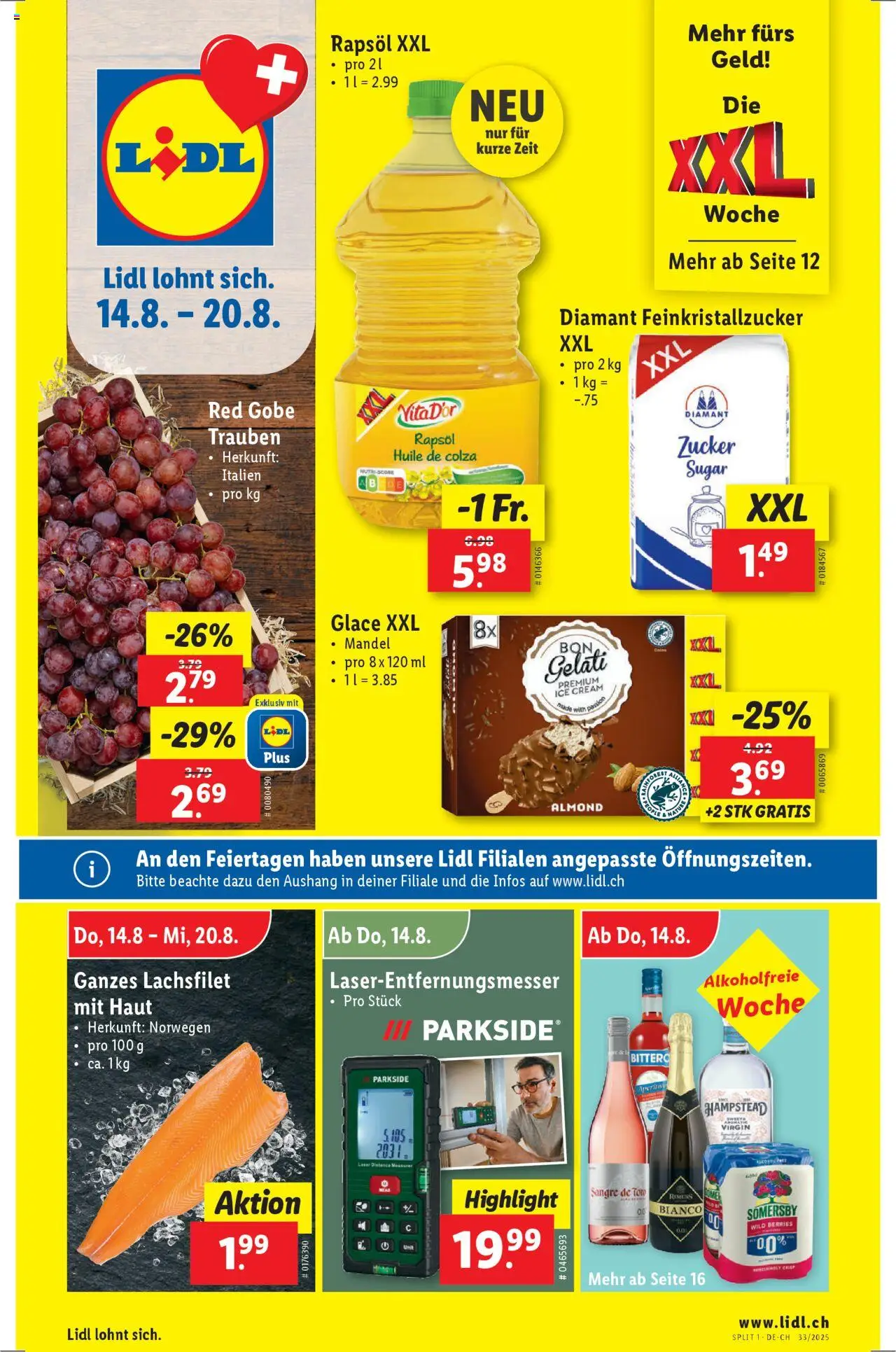 Lidl Aktionen ab 14.08.2025 | Seite: 1 | Produkte: Rapsöl, Glace, Zucker