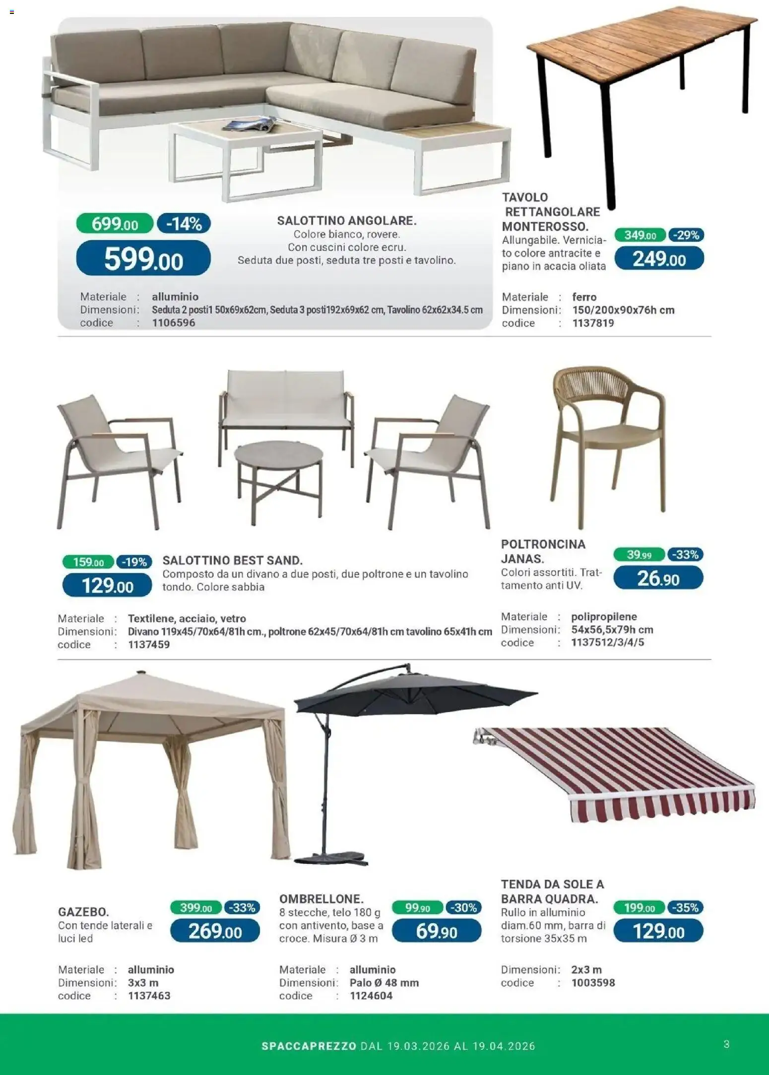 Volantino CFadda del 19.03.2026 | Pagina: 3 | Prodotti: Rullo, Tavolino, Gazebo, Alluminio